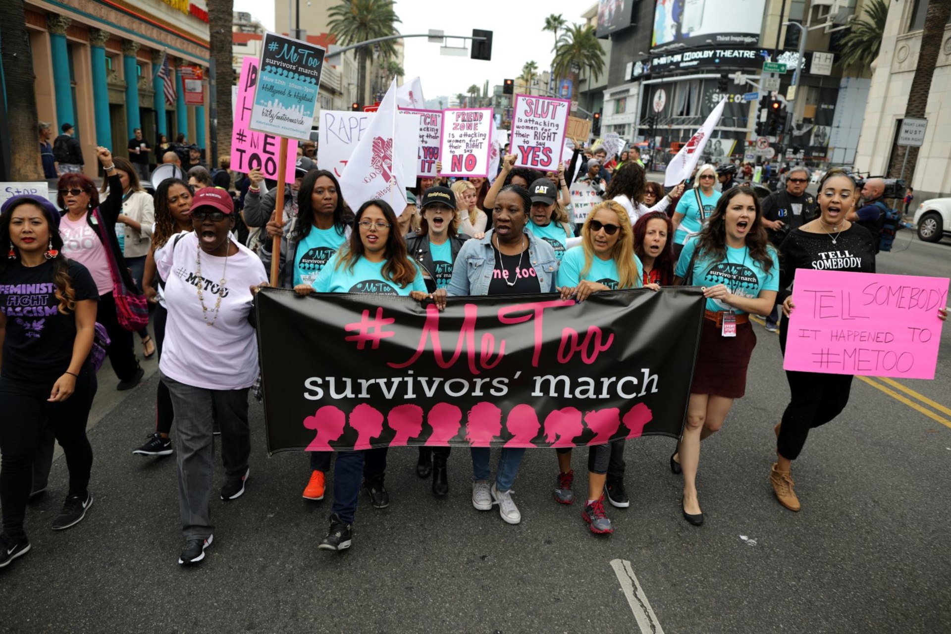 <p>Tarana Burke, founder and leader of the #MeToo movement, marches with others at the #MeToo March in Los Angeles on Nov. 1, 2017.</p>
