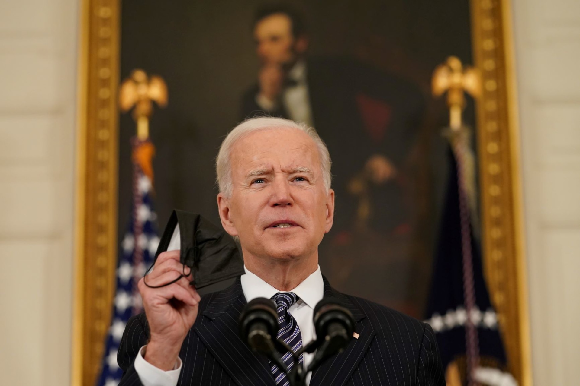 <p>U.S. President Joe Biden delivers remarks on the state of COVID-19 vaccinations from the State Dining Room at the White House in Washington, D.C., on April 6, 2021. </p>
