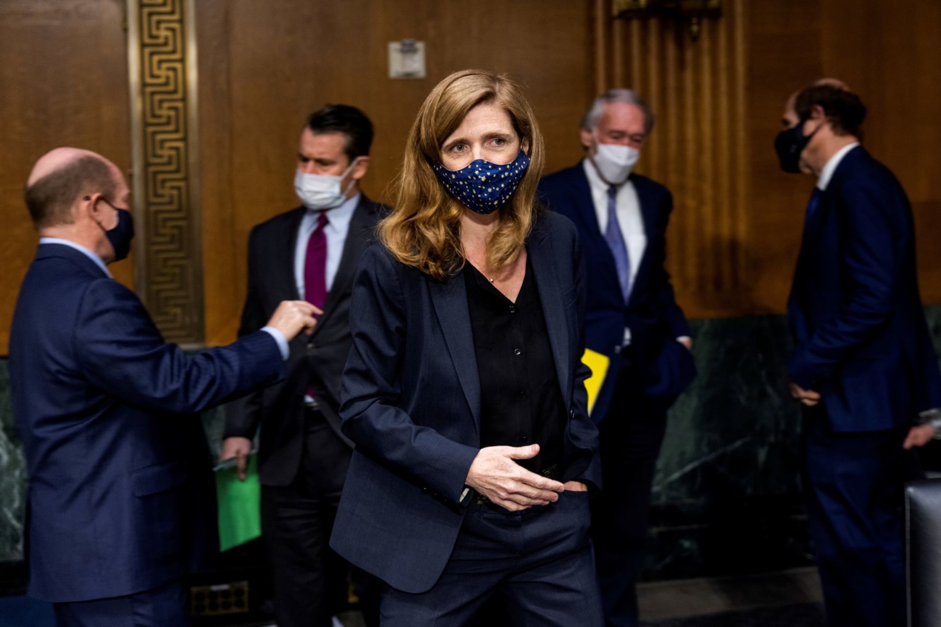 <p>Samantha Power, President Joe Biden’s nominee to lead USAID, walks to her seat prior to her confirmation hearing. </p>
