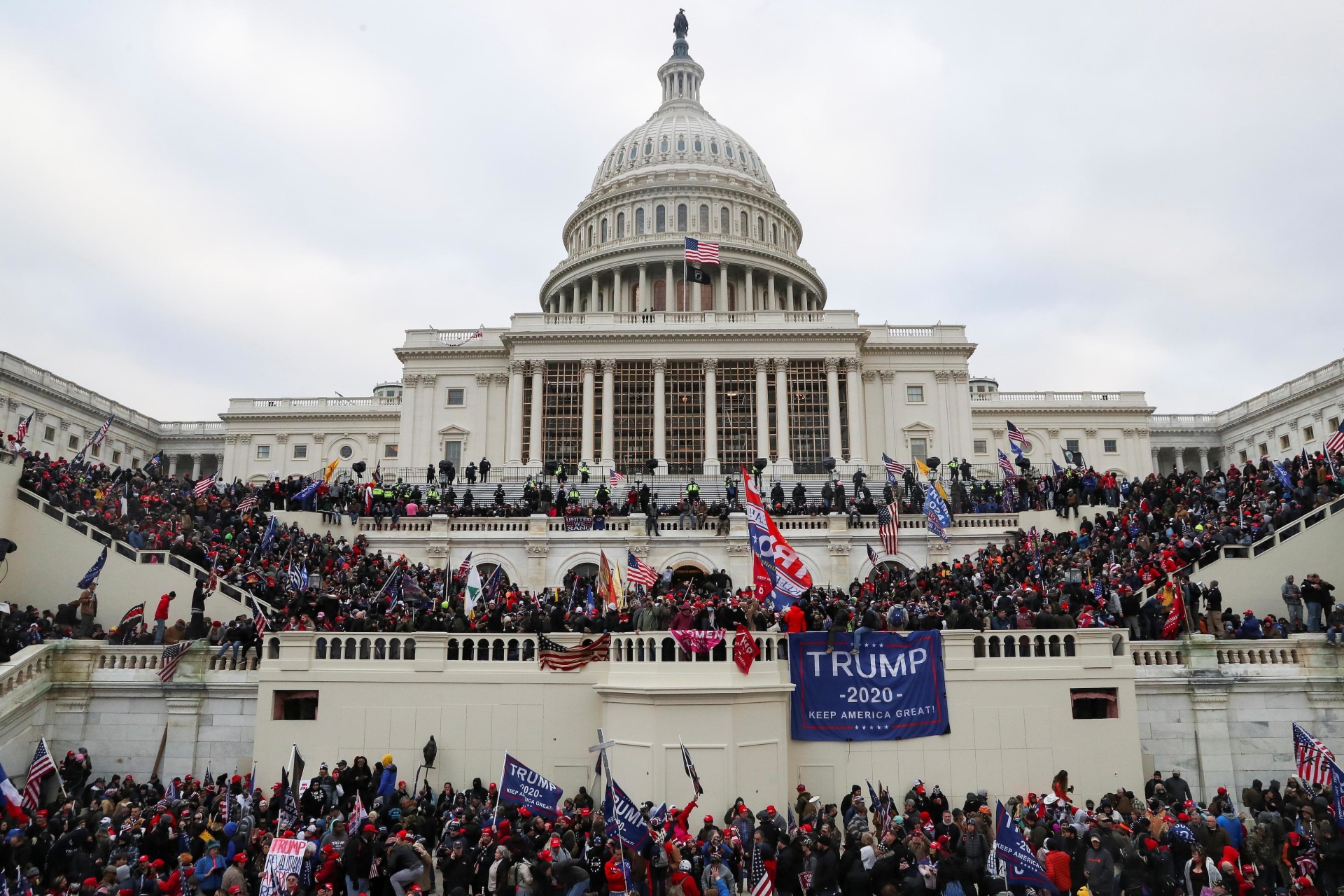 <p>Supporters of President Donald Trump breach security barriers at the U.S. Capitol Building on January 6, 2021. </p>
