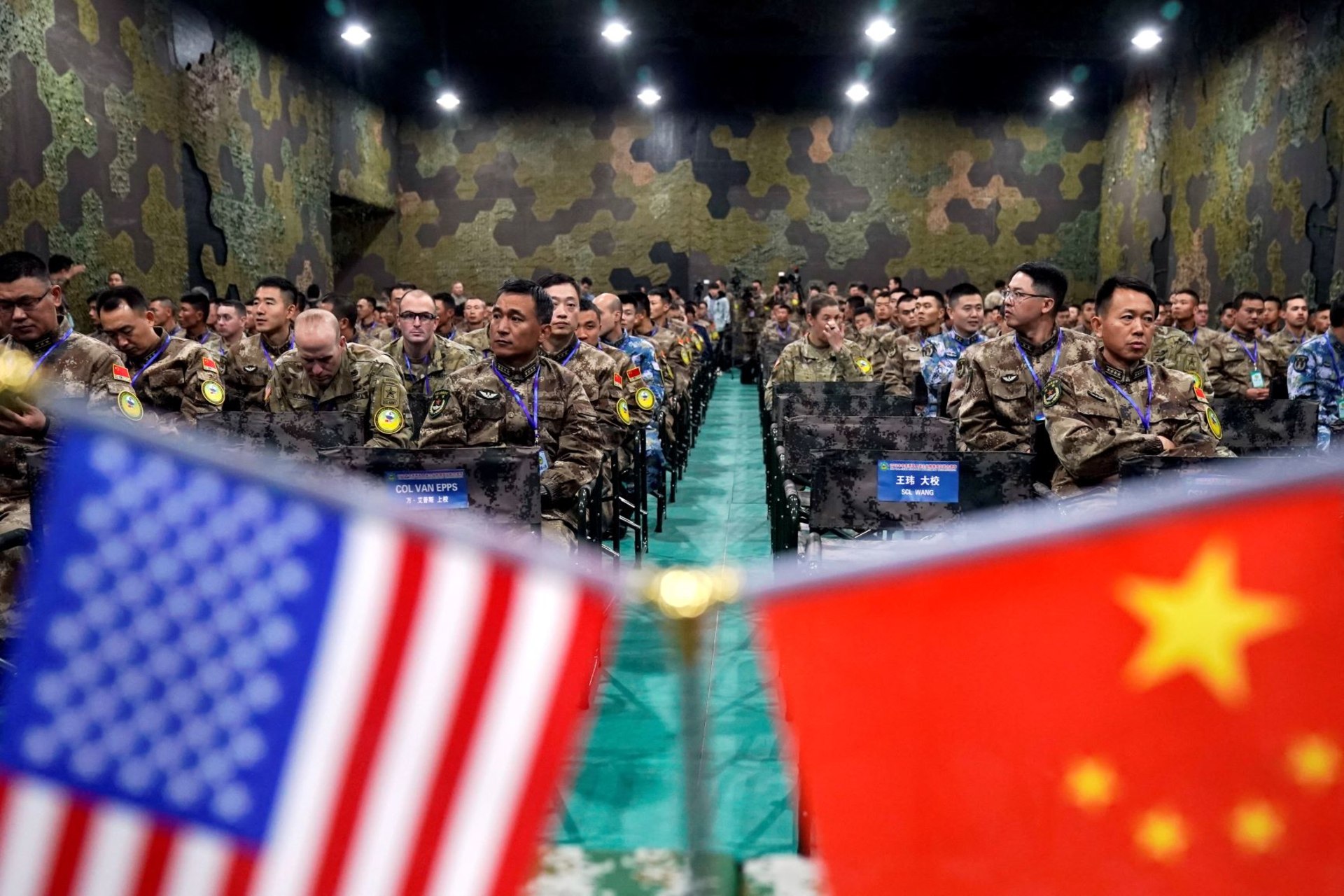 <p>U.S. Army and China’s People’s Liberation Army military personnel attend a closing ceremony of an exercise of “Disaster Management Exchange” near Nanjing, Jiangsu province in China on November 17, 2018. </p>