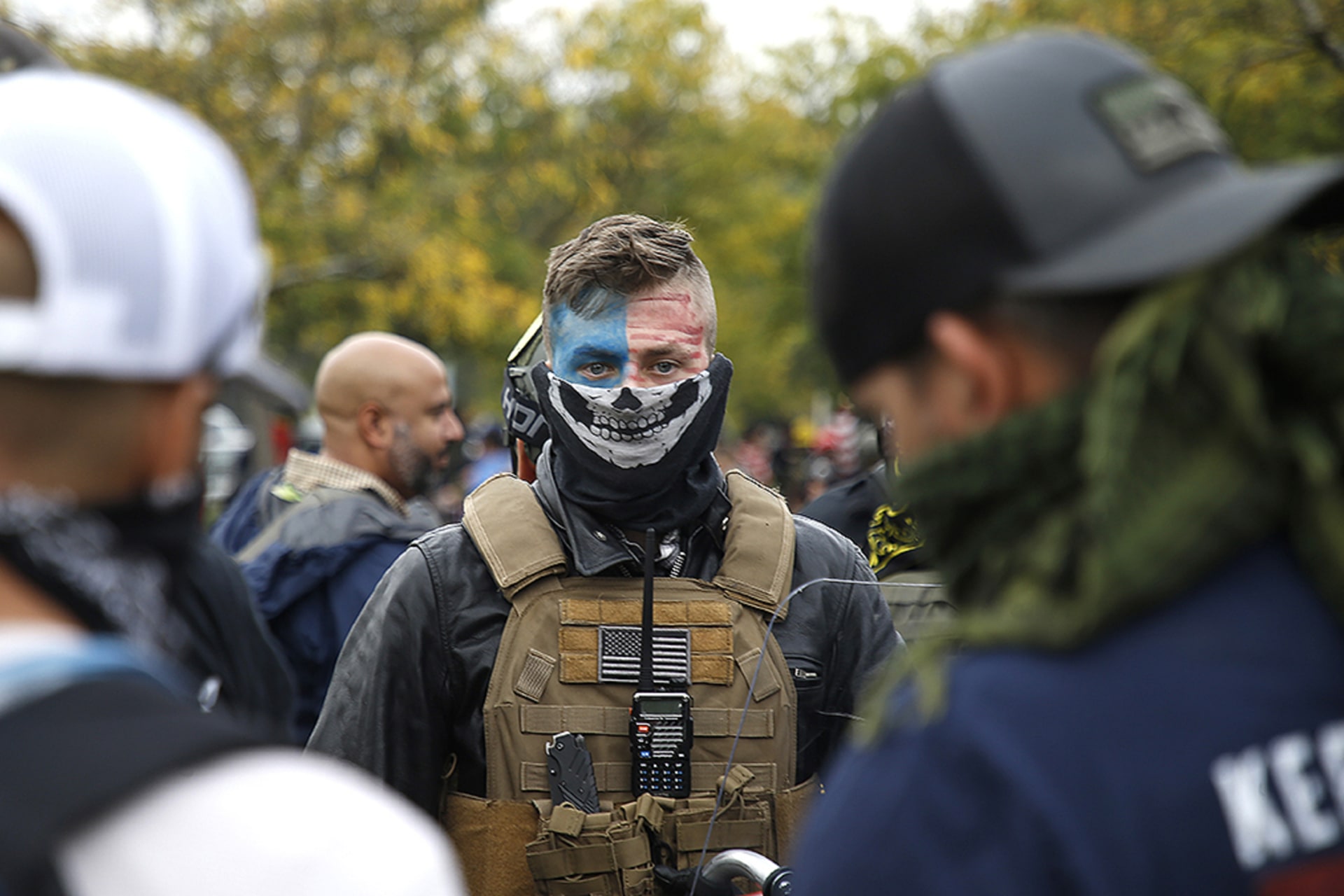 <p>A member of the far-right Proud Boys during a demonstration in Portland, Oregon.</p>
