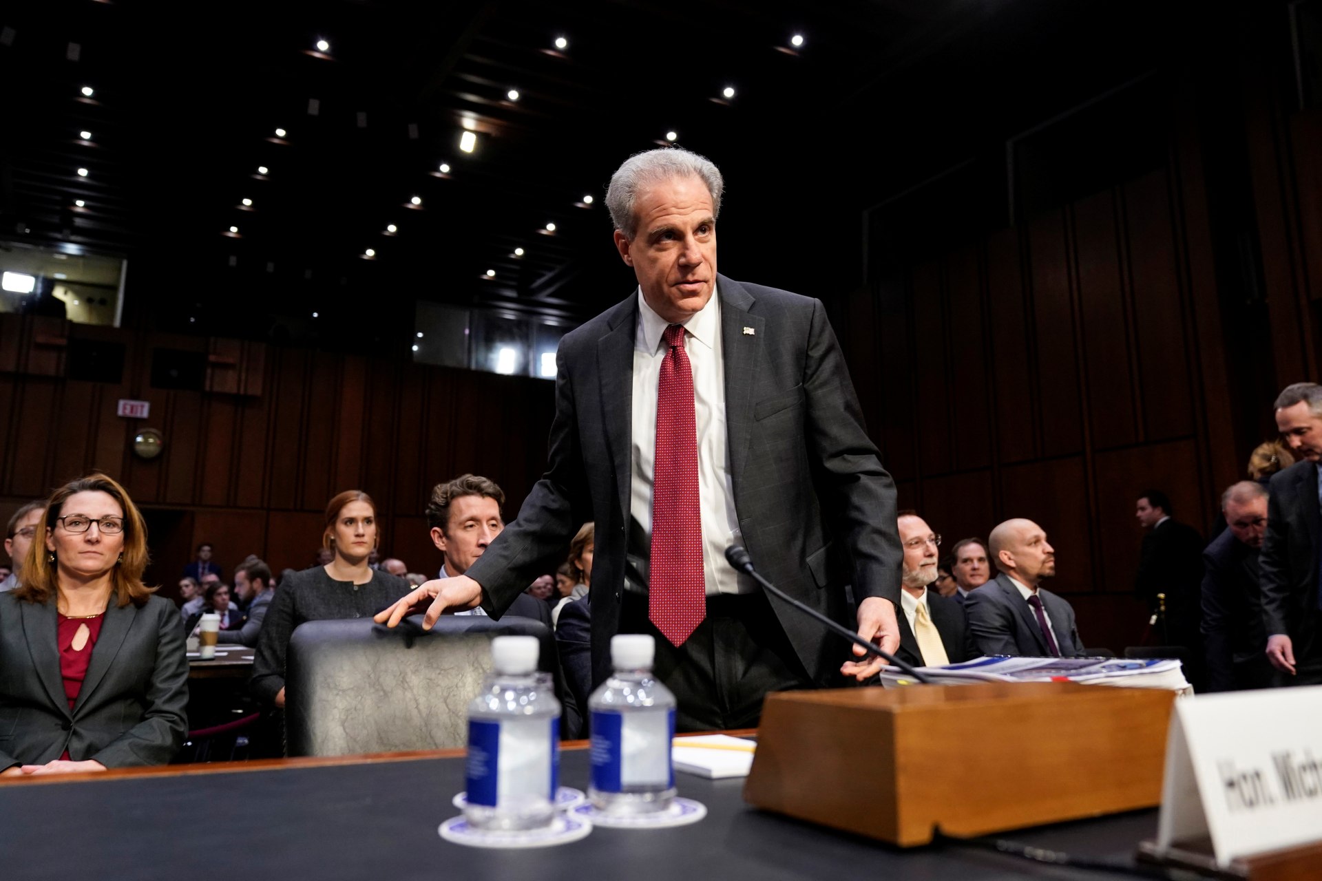 <p>U.S. Justice Department Inspector General Michael Horowitz arrives to testify before a Senate Judiciary Committee hearing.</p>