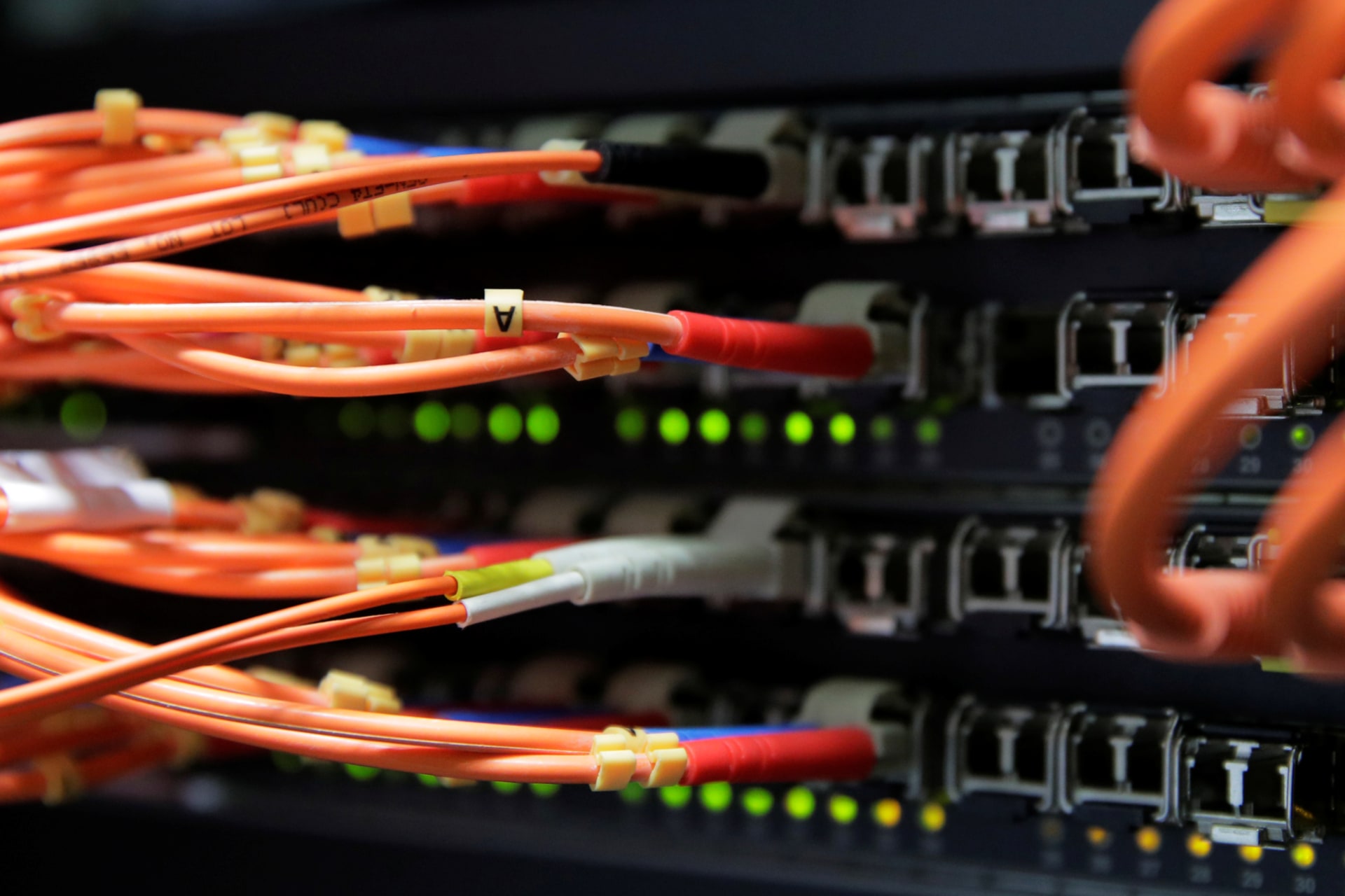 <p>Computer network equipment is seen in a server room in Vienna, Austria.</p>