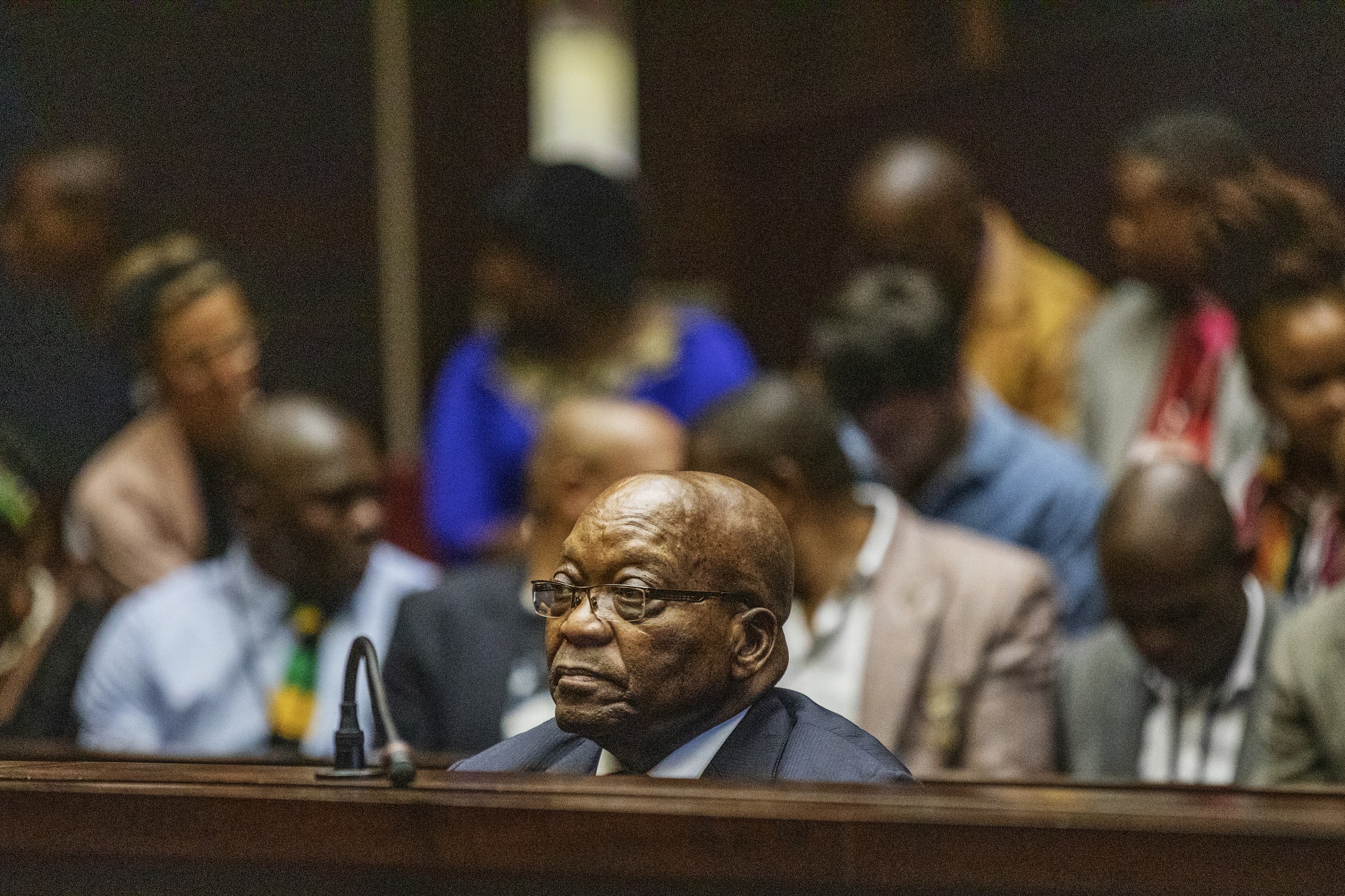<p>Former South African President Jacob Zuma appears in court where he faces charges that include fraud, racketeering and money laundering in Pietermaritzburg, South Africa, on October 15, 2019.</p>