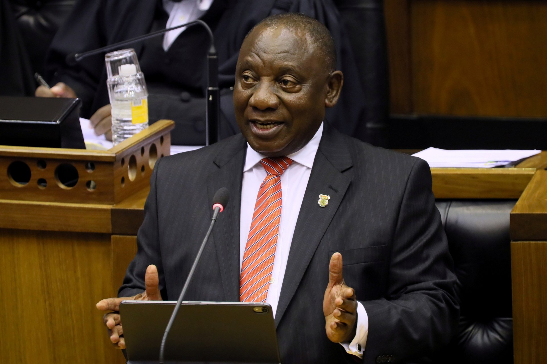 <p> President Cyril Ramaphosa delivers his State of the Nation address at parliament in Cape Town, South Africa, February 13, 2020</p>
