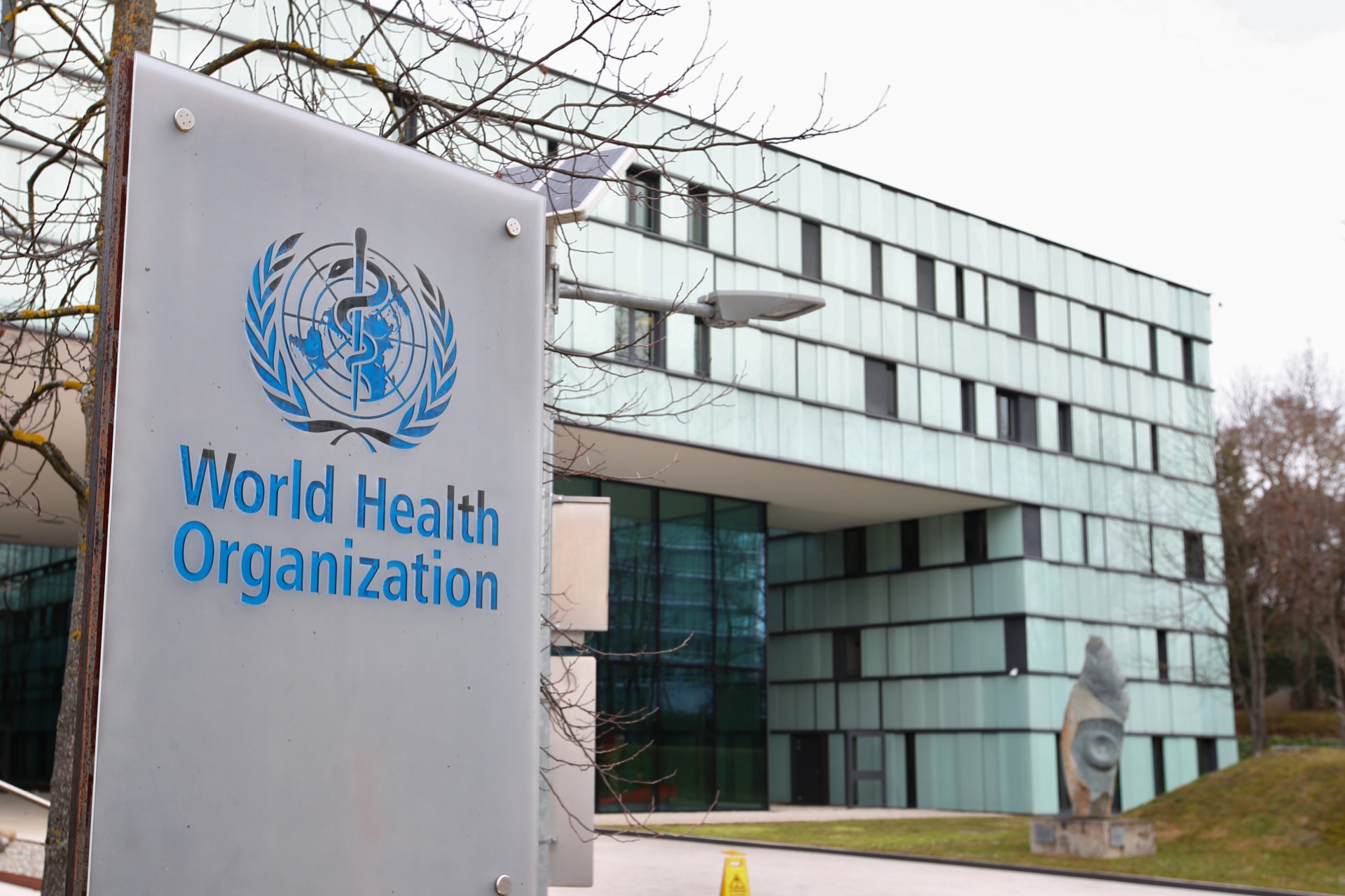 <p>A logo is pictured outside a building of the World Health Organization (WHO) on February 6, 2020, in Geneva, Switzerland.</p>