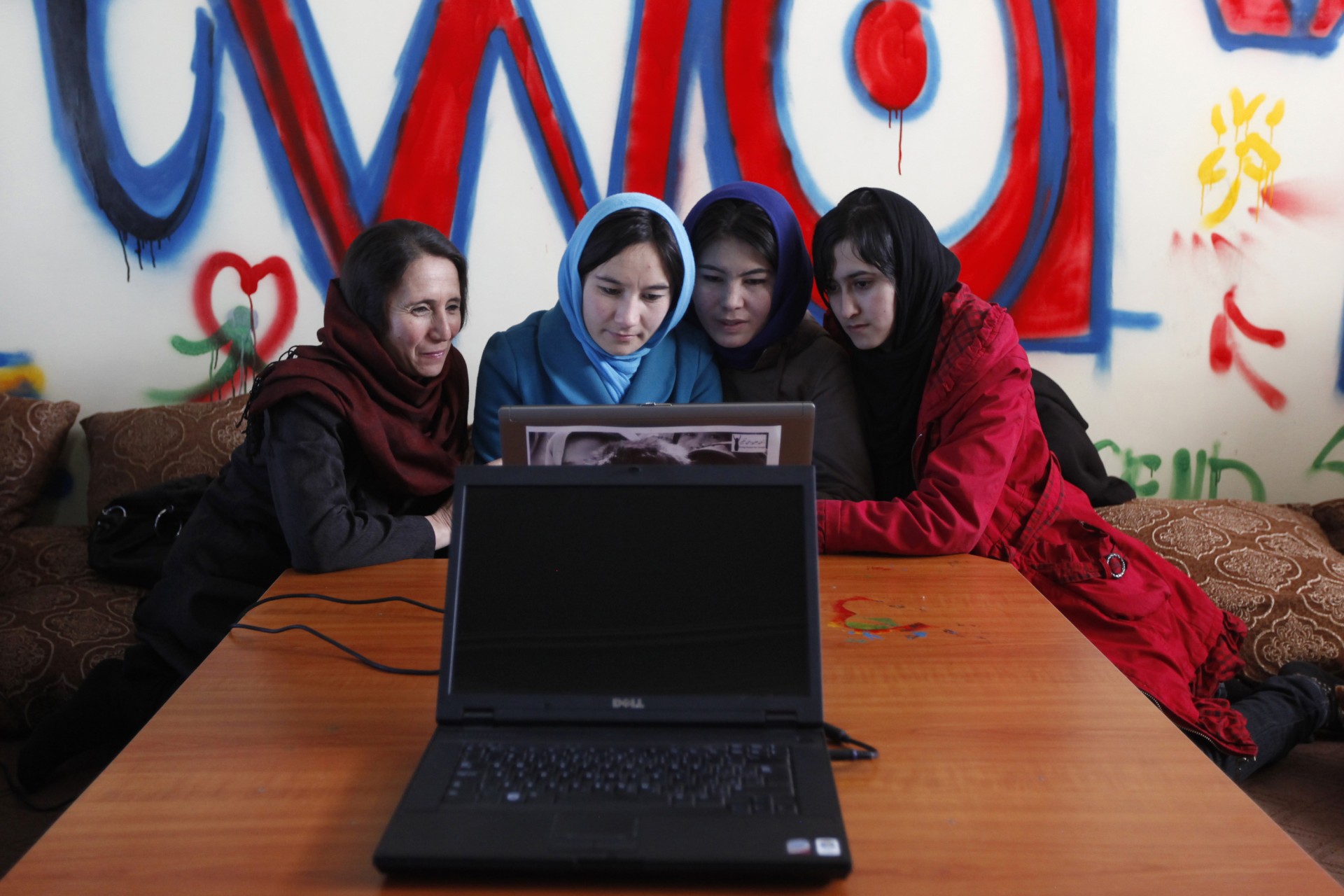 <p>Afghan girls at the first Internet cafe for women in Kabul, Afghanistan. March 8, 2012.</p>

