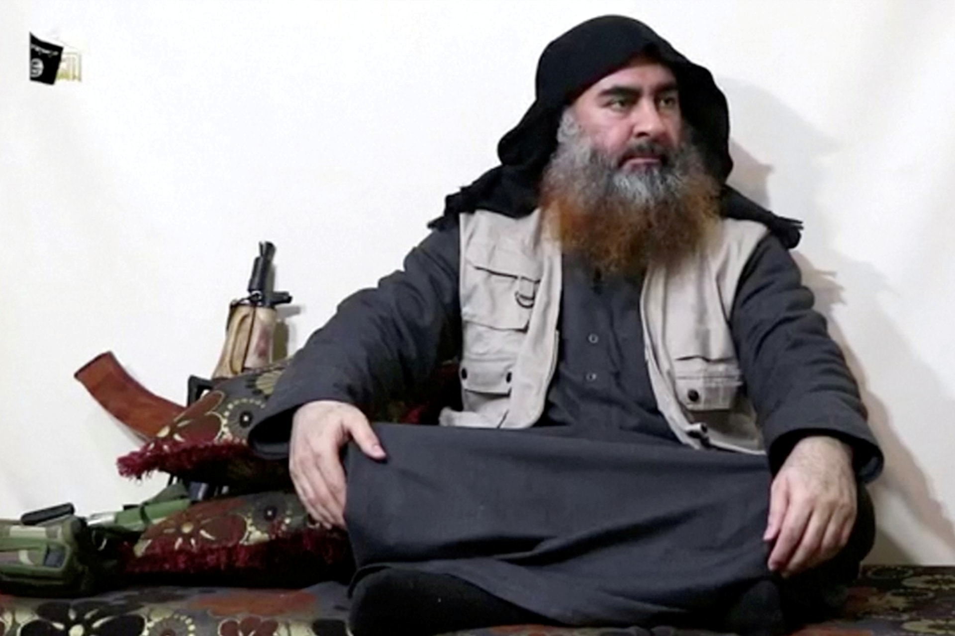 <p>A bearded man with Islamic State leader Abu Bakr al-Baghdadi’s appearance speaks in this screen grab taken from video released on April 29, 2019.</p>