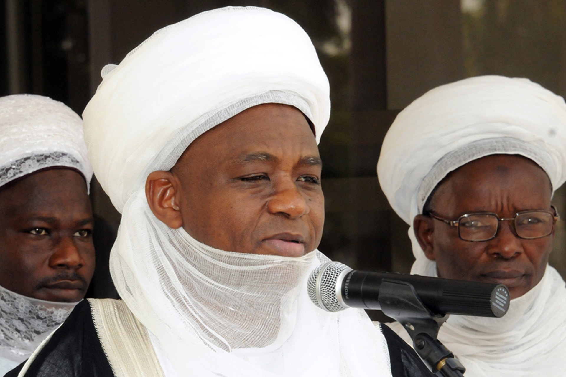 <p>The sultan of Sokoto, the spiritual leader of Nigeria’s Muslims, Alhaji Muhammad Sa’ad Abubakar III, speaks to the media at the state house in Abuja, on December 27, 2011.</p>