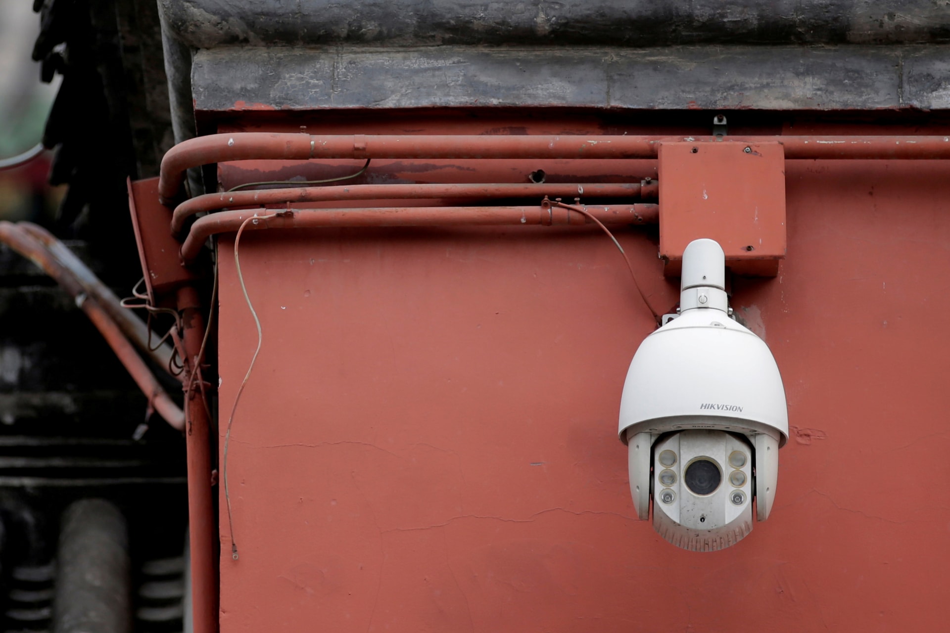 <p> A Hikvision surveillance camera is seen on the Drum Tower in downtown Beijing, China June 19, 2019. Picture taken June 19, 2019.</p>

