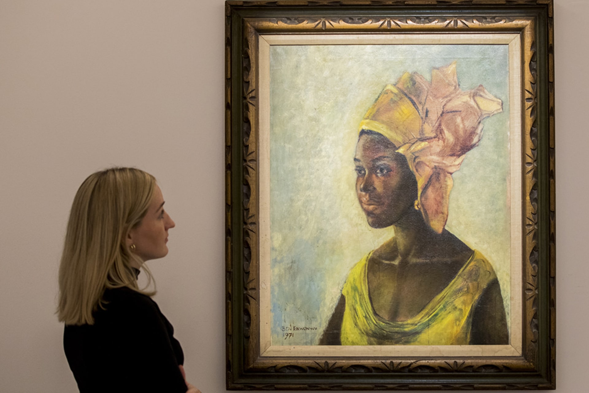 <p>Ben Enwonwu’s ‘Christine’ on view at Sotheby’s on October 12, 2019, in London, England.</p>