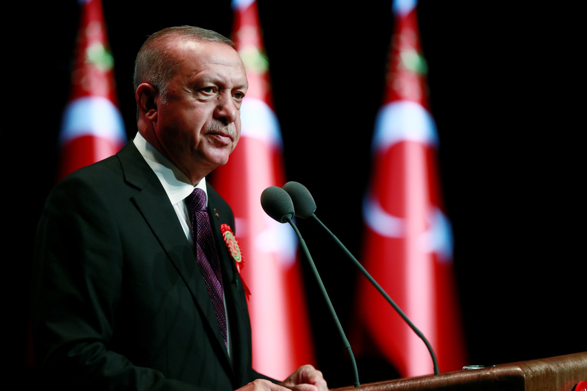 <p>Turkish President Tayyip Erdogan makes a speech during the new judicial year’s opening ceremony in Ankara, Turkey, September 2, 2019</p>