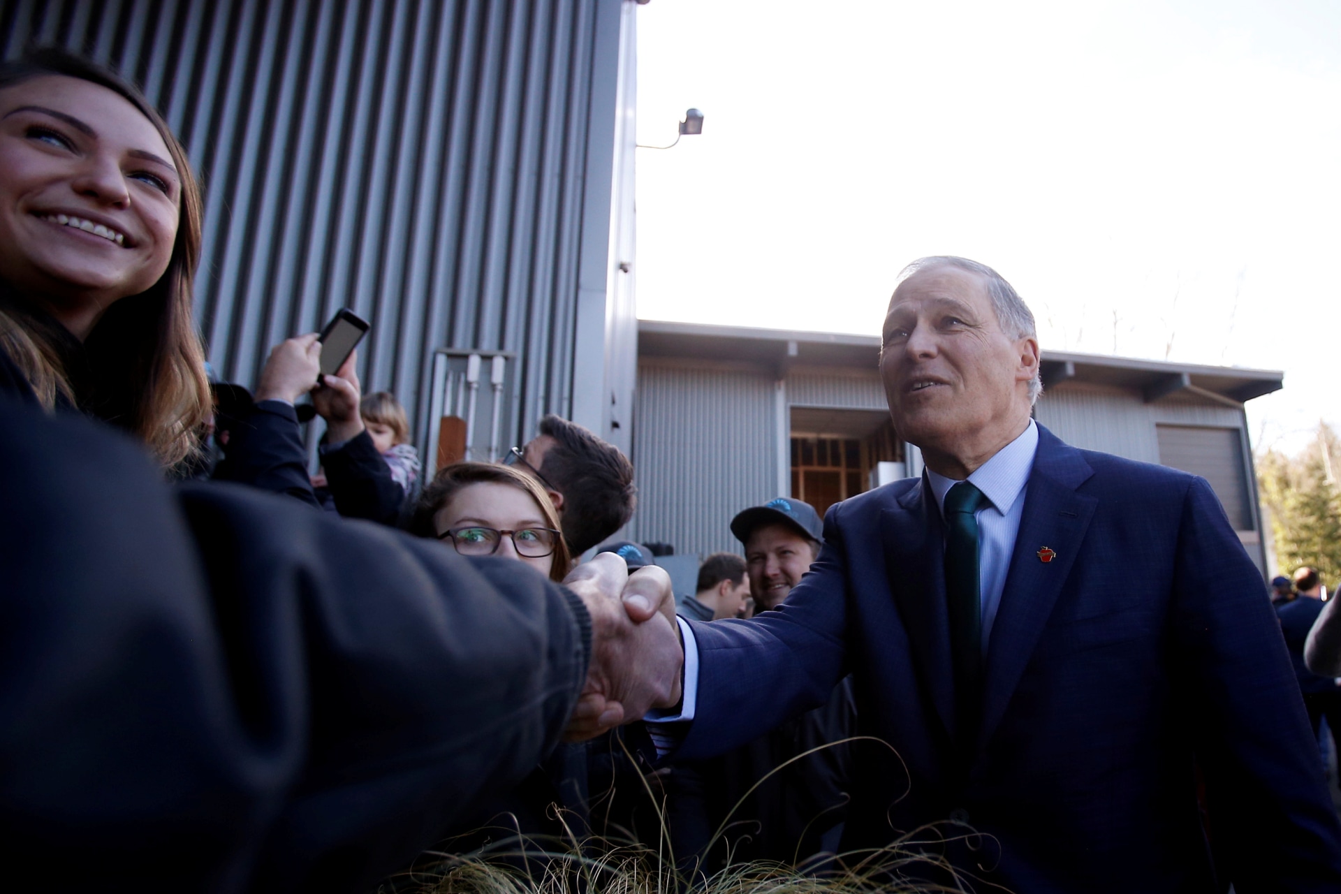 <p>Jay Inslee meets with A&R Solar employees in Seattle after a news conference to announce his decision to seek the Democratic Party’s nomination for president. Lindsey Wasson/REUTERS</p>