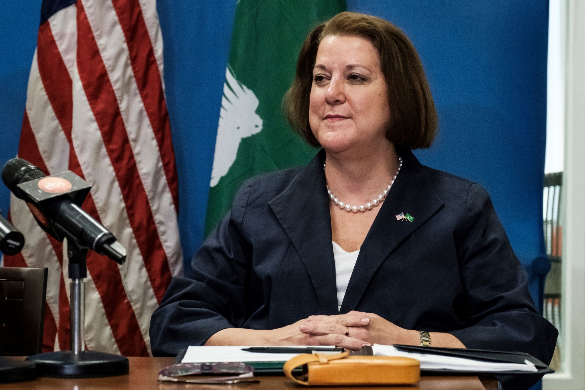<p>US Representative to the African Union Mary Beth Leonard looks on during a joint press conference with Assistant Secretary of State for African Affairs and US ambassador to Ethiopia at the US Embassy in Addis Ababa, on November 30, 2018</p>
