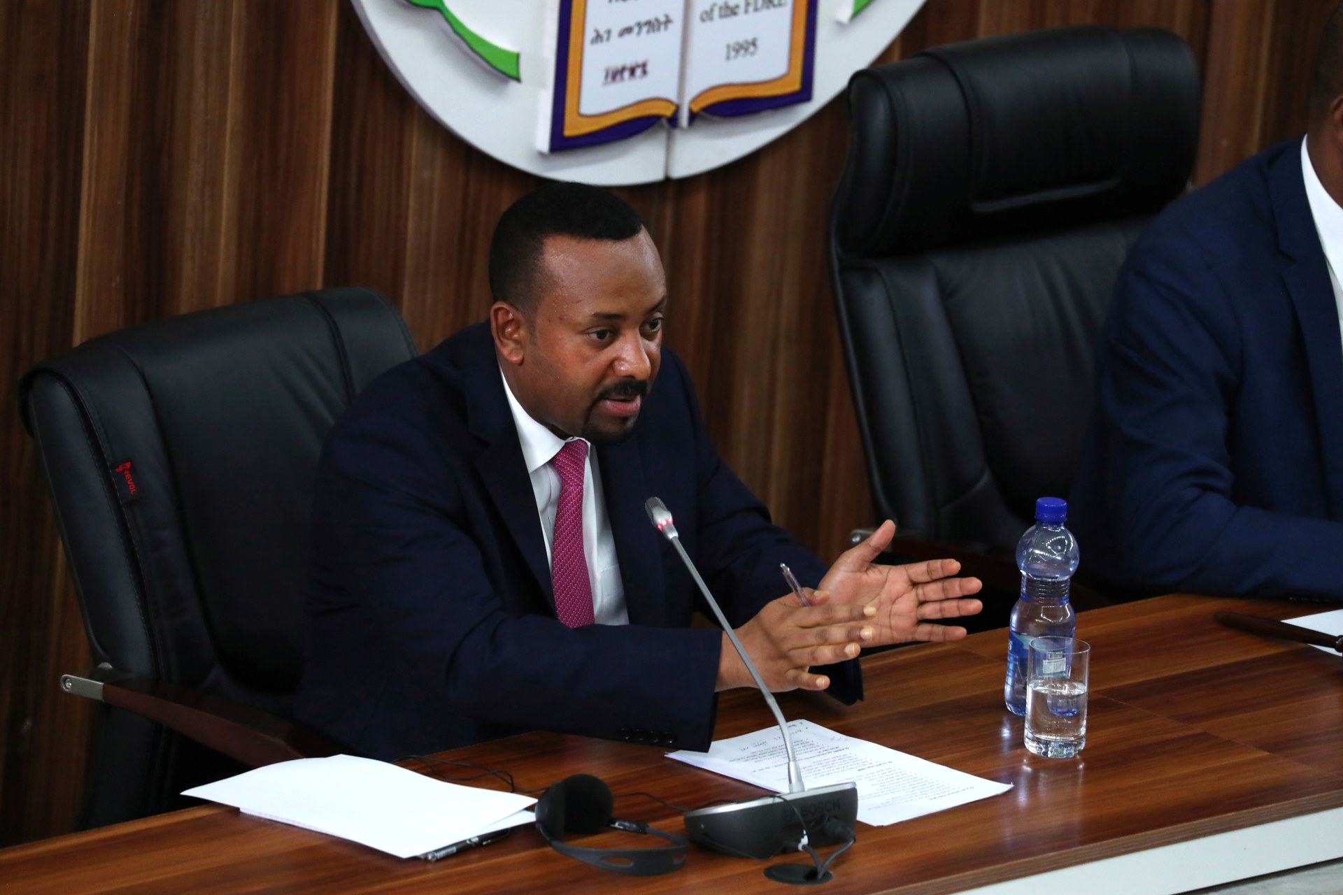 <p>Ethiopia’s Prime Minister Abiy Ahmed responds to questions at the Parliament in Addis Ababa, Ethiopia, on February 1, 2019.</p>
