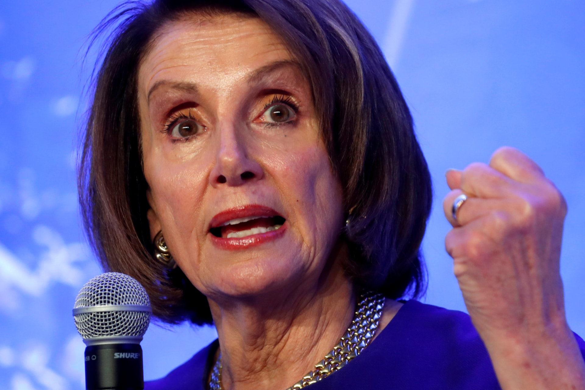 <p>Speaker of the House Nancy Pelosi addresses the Center for American Progress (CAP) 2019 Ideas Conference in Washington, U.S., May 22, 2019. </p>
