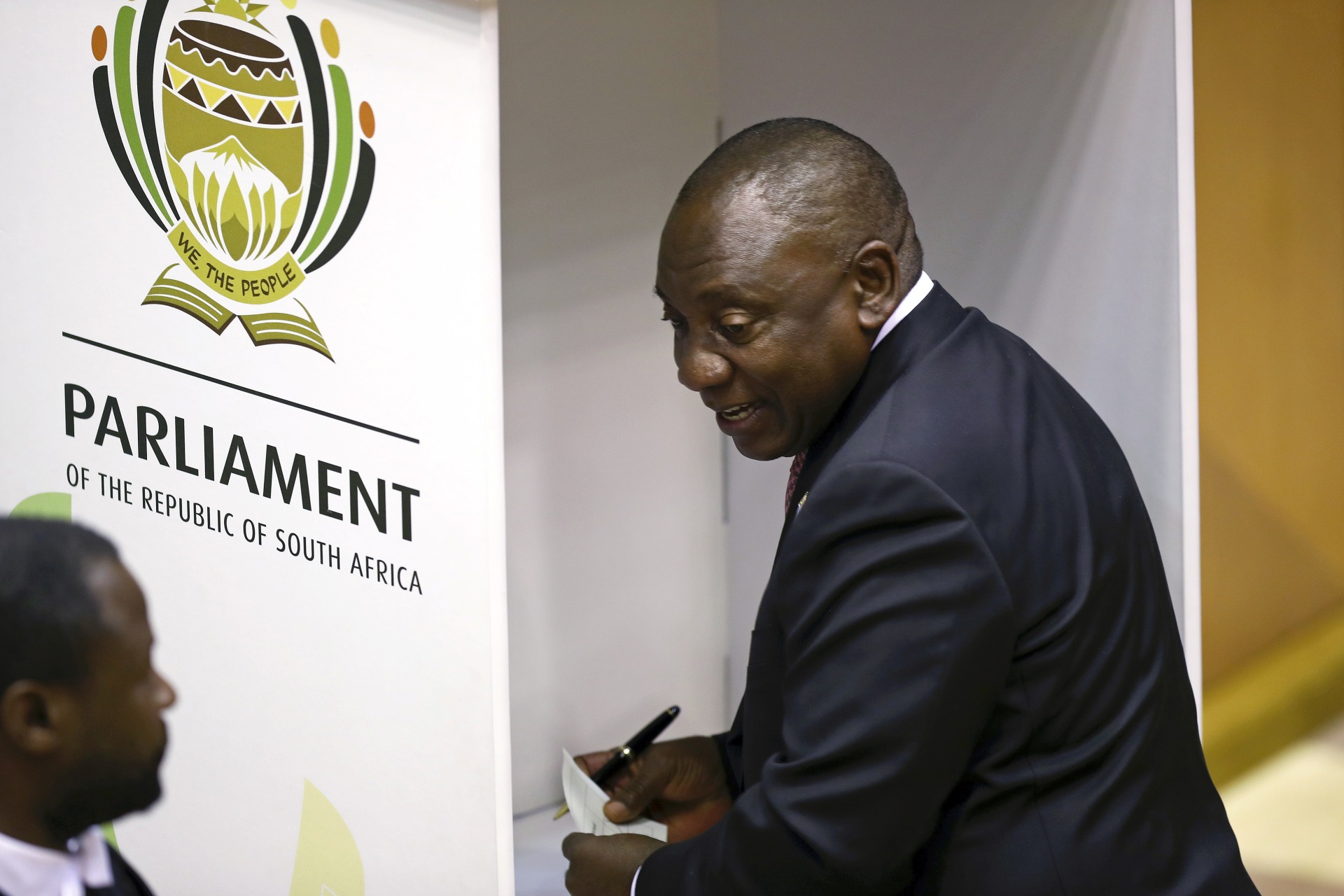 <p>President Cyril Ramaphosa casts his vote for the speaker of the National Assembly at the parliament in Cape Town, South Africa, on May 22, 2019.</p>
