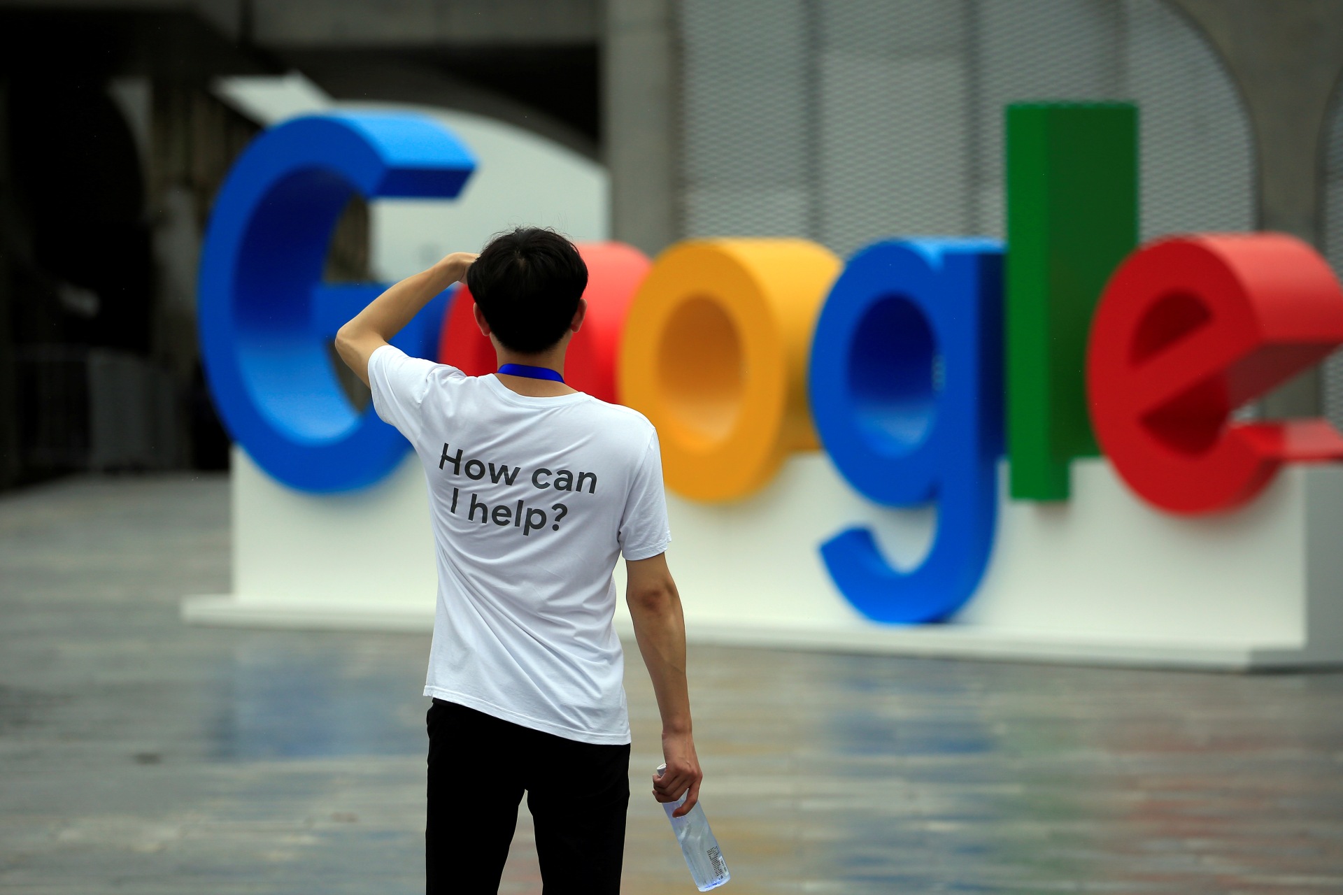 <p>A Google sign is seen during the WAIC (World Artificial Intelligence Conference) in Shanghai, China, September 17, 2018.</p>
