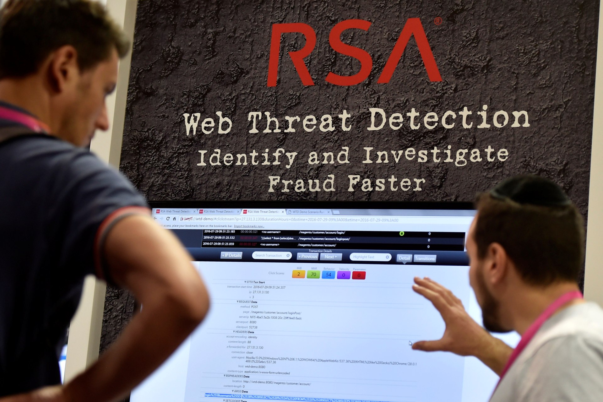 <p>An attendee listens to a demonstration at the 2016 RSA conference.</p>