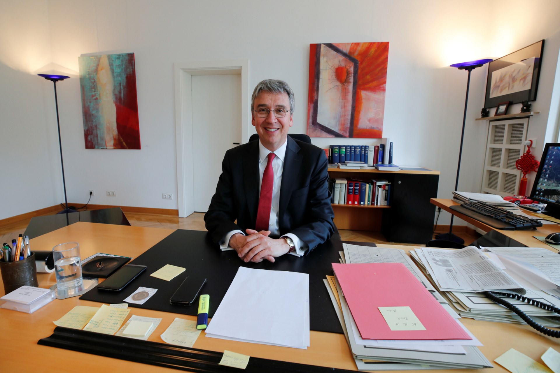 <p>Andreas Mundt, president of Germany’s Federal Cartel Office, is pictured at his desk before an interview with Reuters in Bonn, Germany April 17, 2018. Picture taken April 17, 2018. </p>