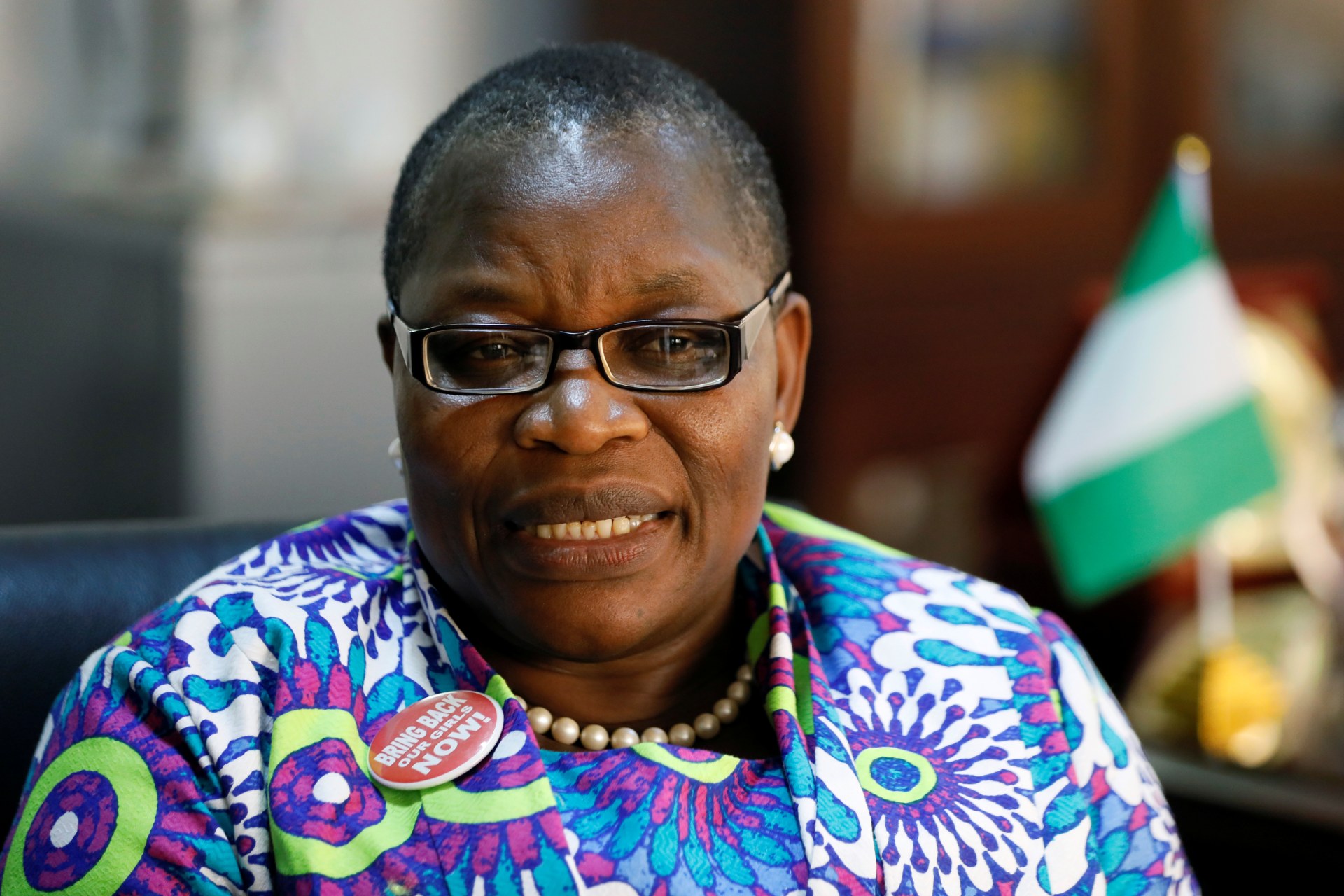 <p>Former Nigerian minister and Chibok girls activist Obiageli Ezekwesili speaks during an interview with Reuters in Abuja, Nigeria, on October 8, 2018. </p>
