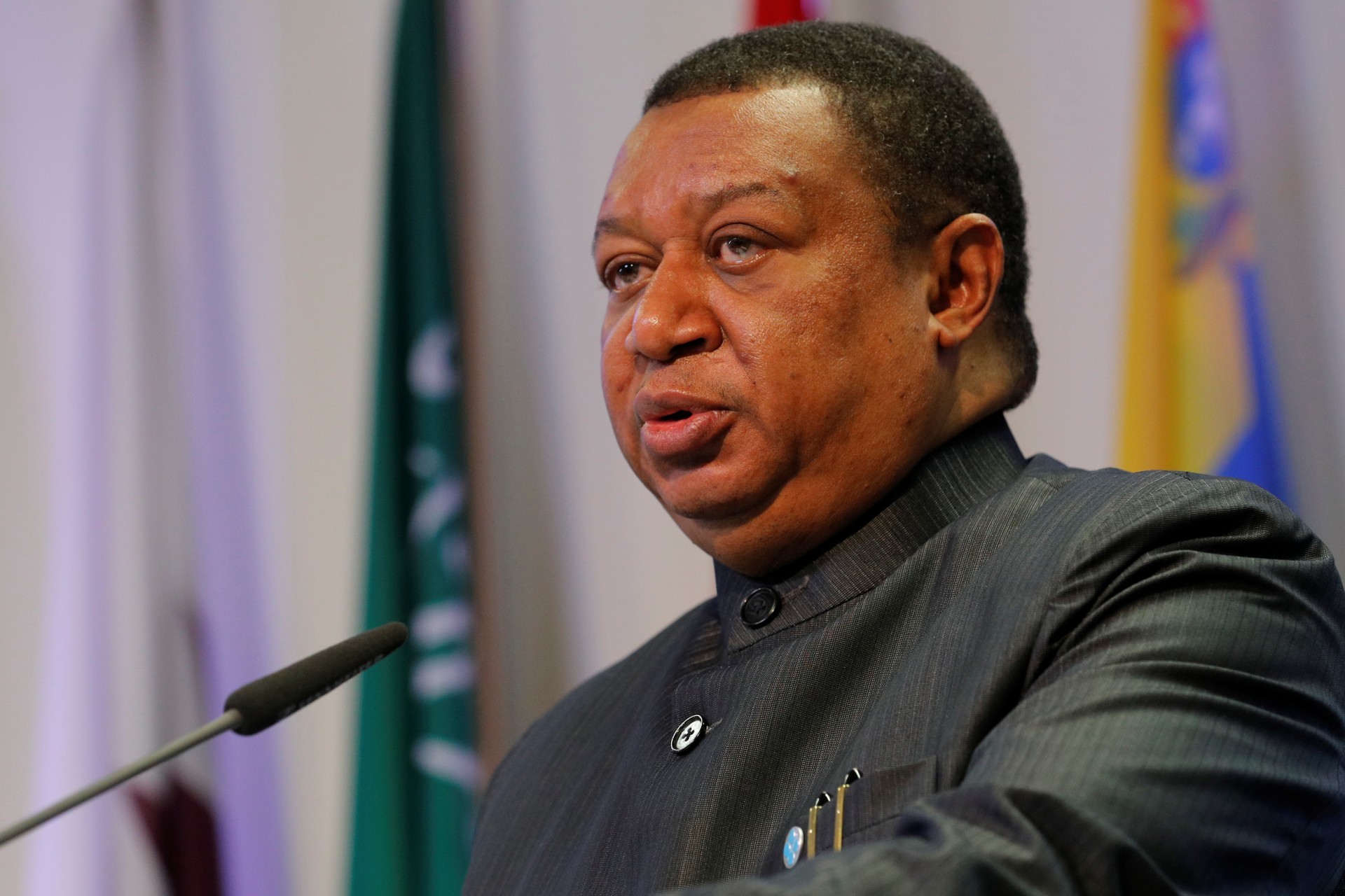 <p>OPEC Secretary-General Mohammad Barkindo addresses a news conference.</p>