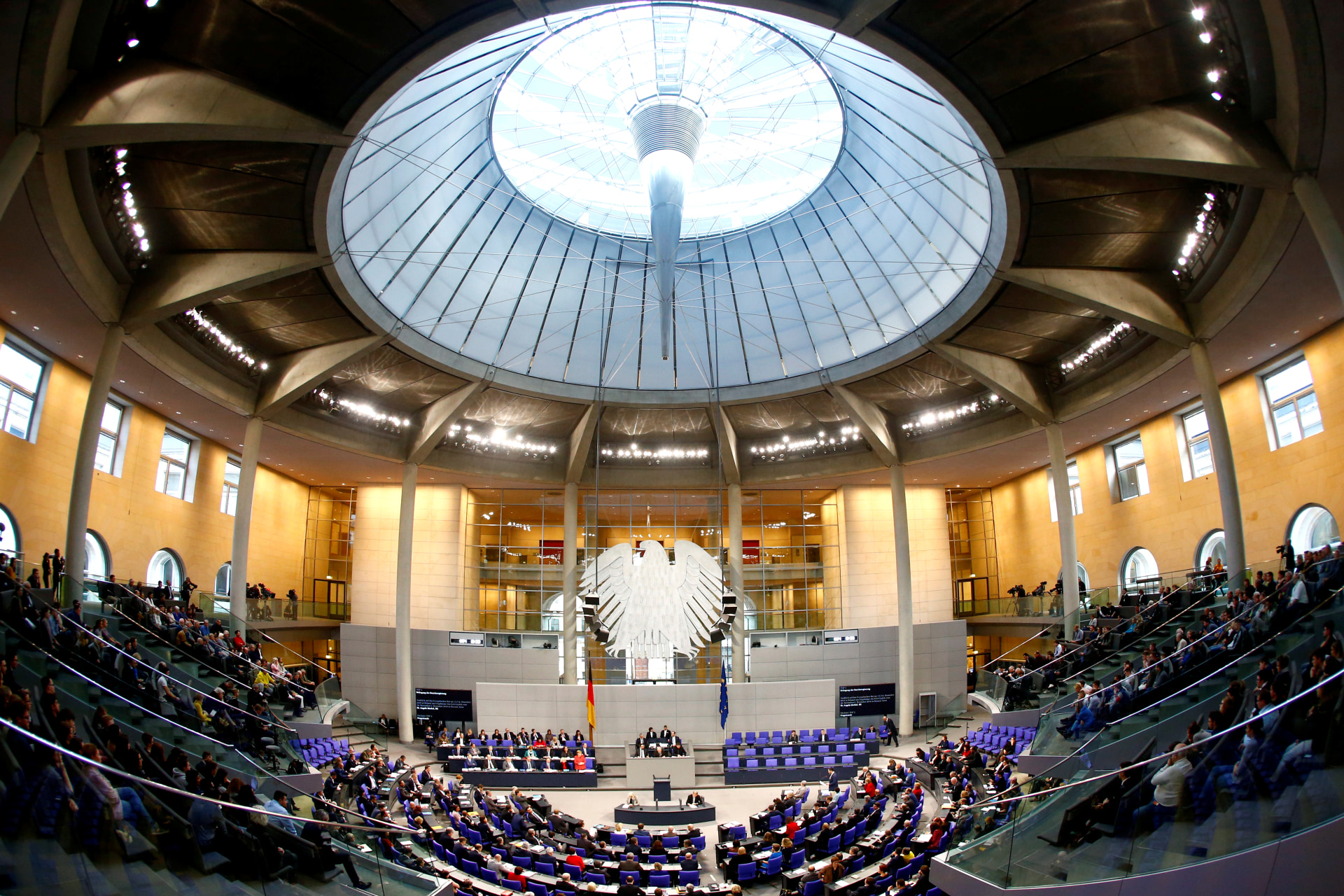 <p>German Chancellor Angela Merkel addresses the lower house of parliament Bundestag in Berlin</p>
