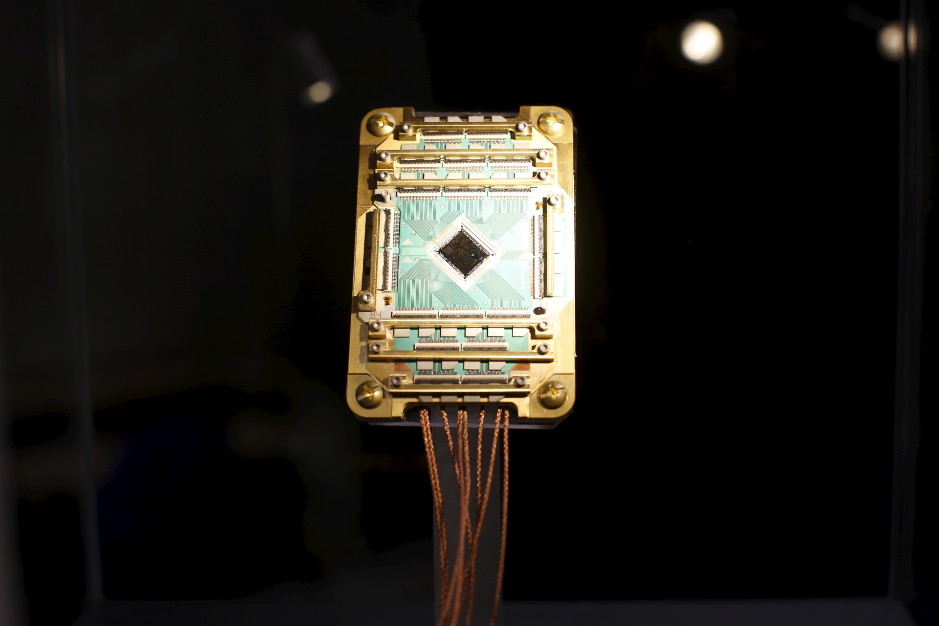 <p>A D-Wave Vesuvius processor is pictured during a media tour of the Quantum Artificial Intelligence Laboratory (QuAIL) at NASA Ames Research Center in Mountain View, California, December 8, 2015. </p>
