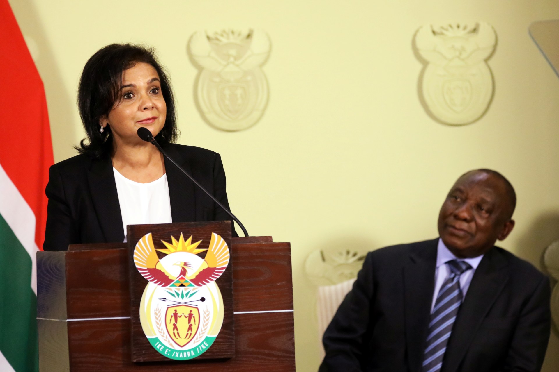 <p>Shamila Batohi makes a speech after being named the country’s new chief prosecutor by President Cyril Ramaphosa at the Union building in Pretoria, South Africa, on December 4, 2018.</p>

