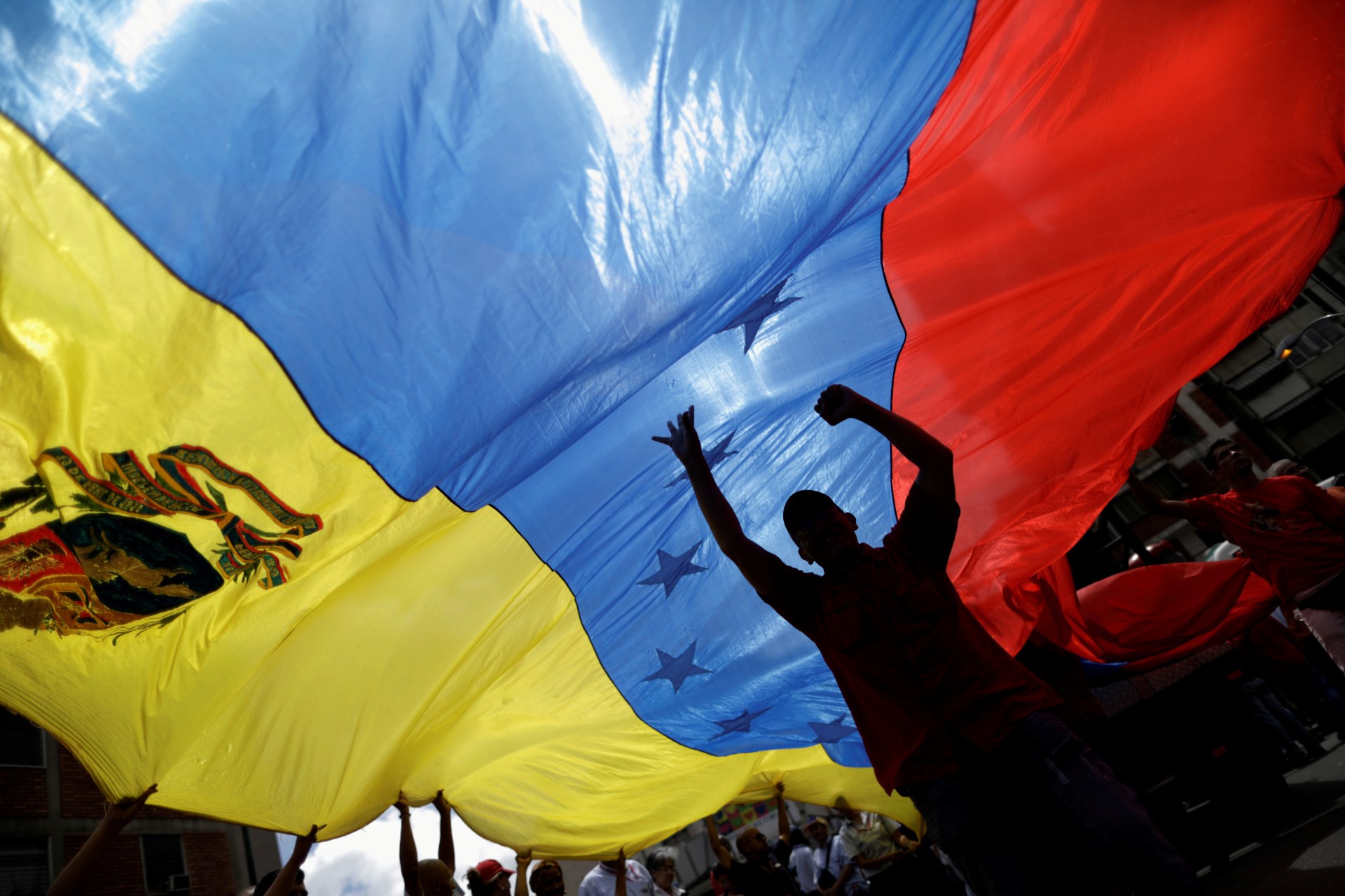 <p>Pro-government supporters hold a Venezuela’s flag at a rally in Caracas, Venezuela, in August 2017.</p>