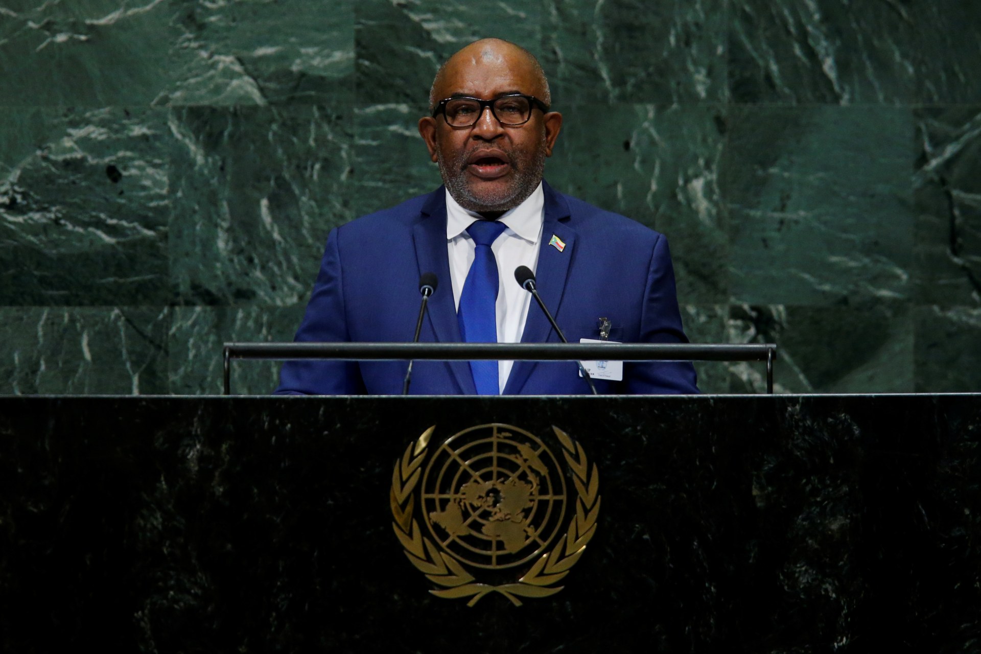<p>Comoros President Azali Assoumani addresses the 73rd session of the United Nations General Assembly at UN headquarters in New York on September 27, 2018.</p>