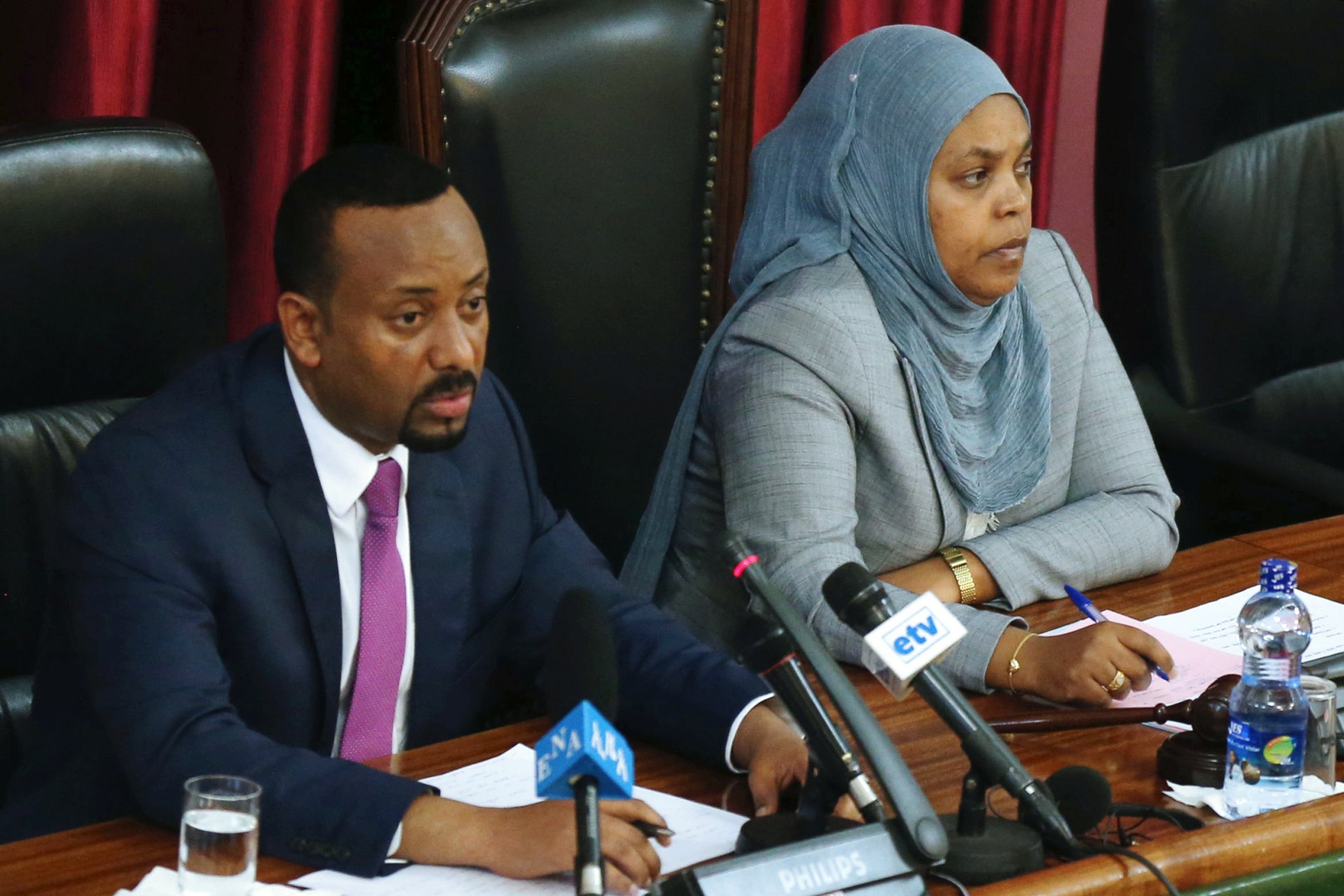 <p>Ethiopia’s Prime Minister Abiy Ahmed, and Muferiat Kamil, newly-named Minister of Peace, address members of parliament.</p>
