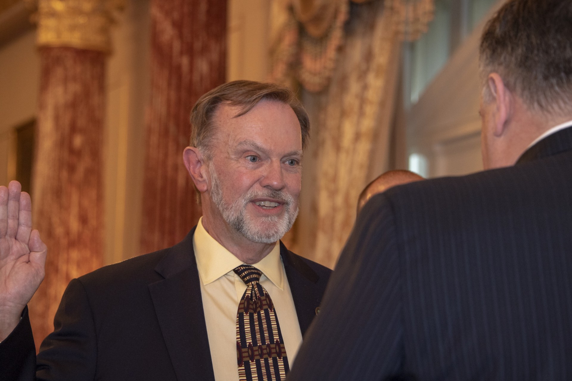 <p>U.S. Secretary of State Michael R. Pompeo officiates the swearing-in ceremony for Ambassador Tibor P. Nagy, Jr. as assistant secretary of state for African affairs, at the Department of State, September 17, 2018.</p>