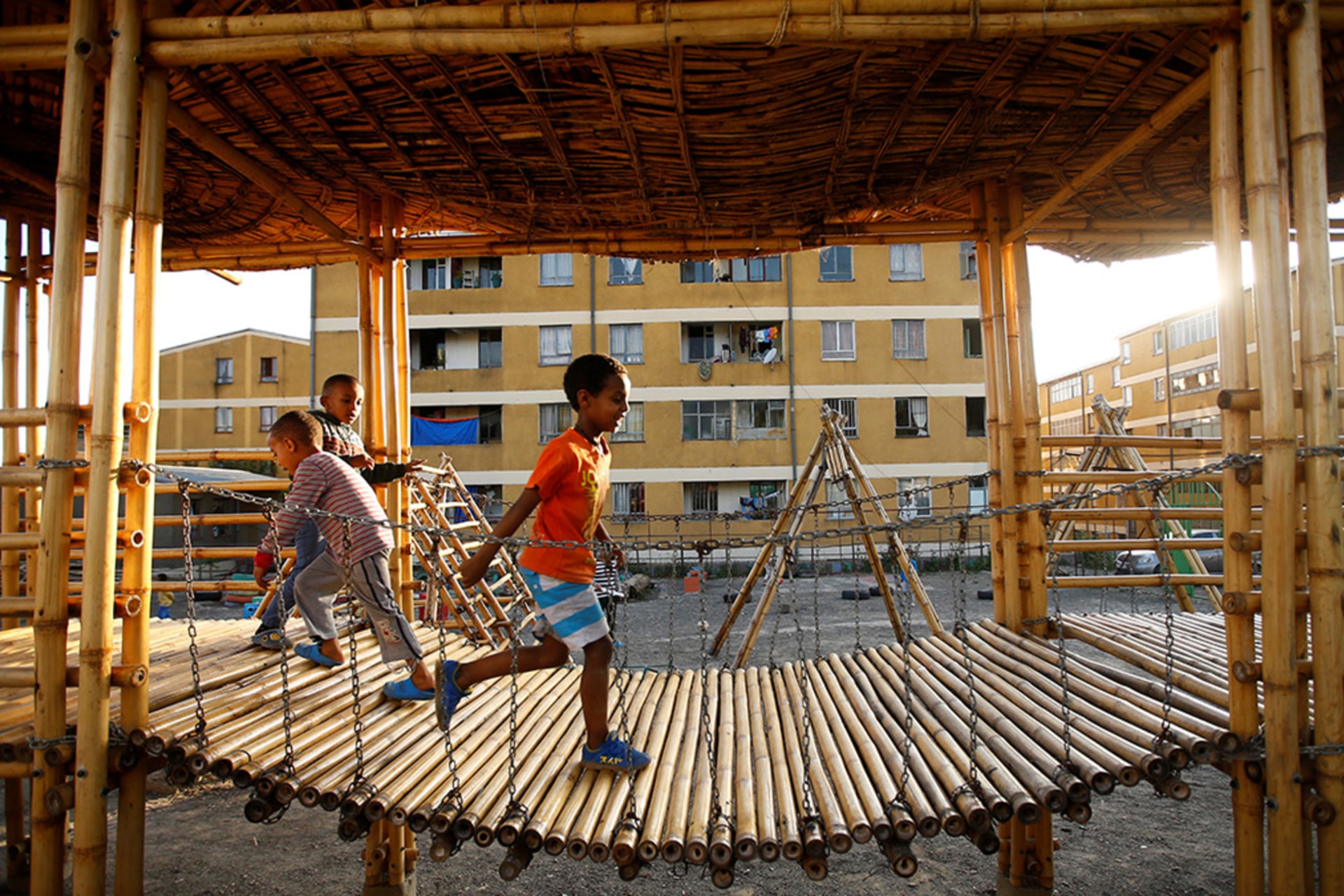 <p>Children play within the Balderas condominium in Addis Ababa.</p>
