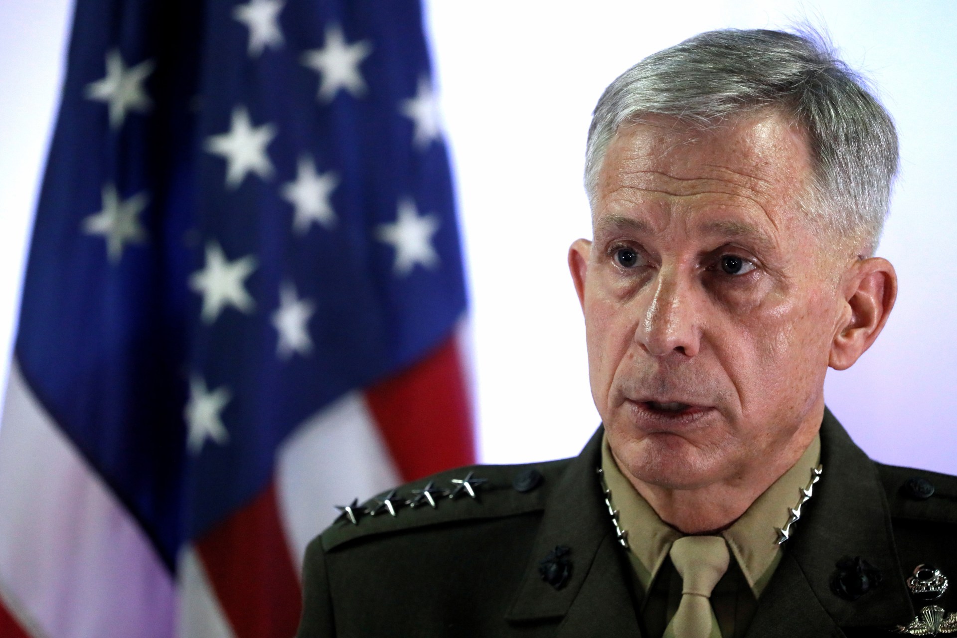 <p>U.S. Marine Corps General Thomas Waldhauser, commander of U.S. Africa Command, holds a news conference at Camp Lemonnier in Ambouli, Djibouti on April 23, 2017.</p>