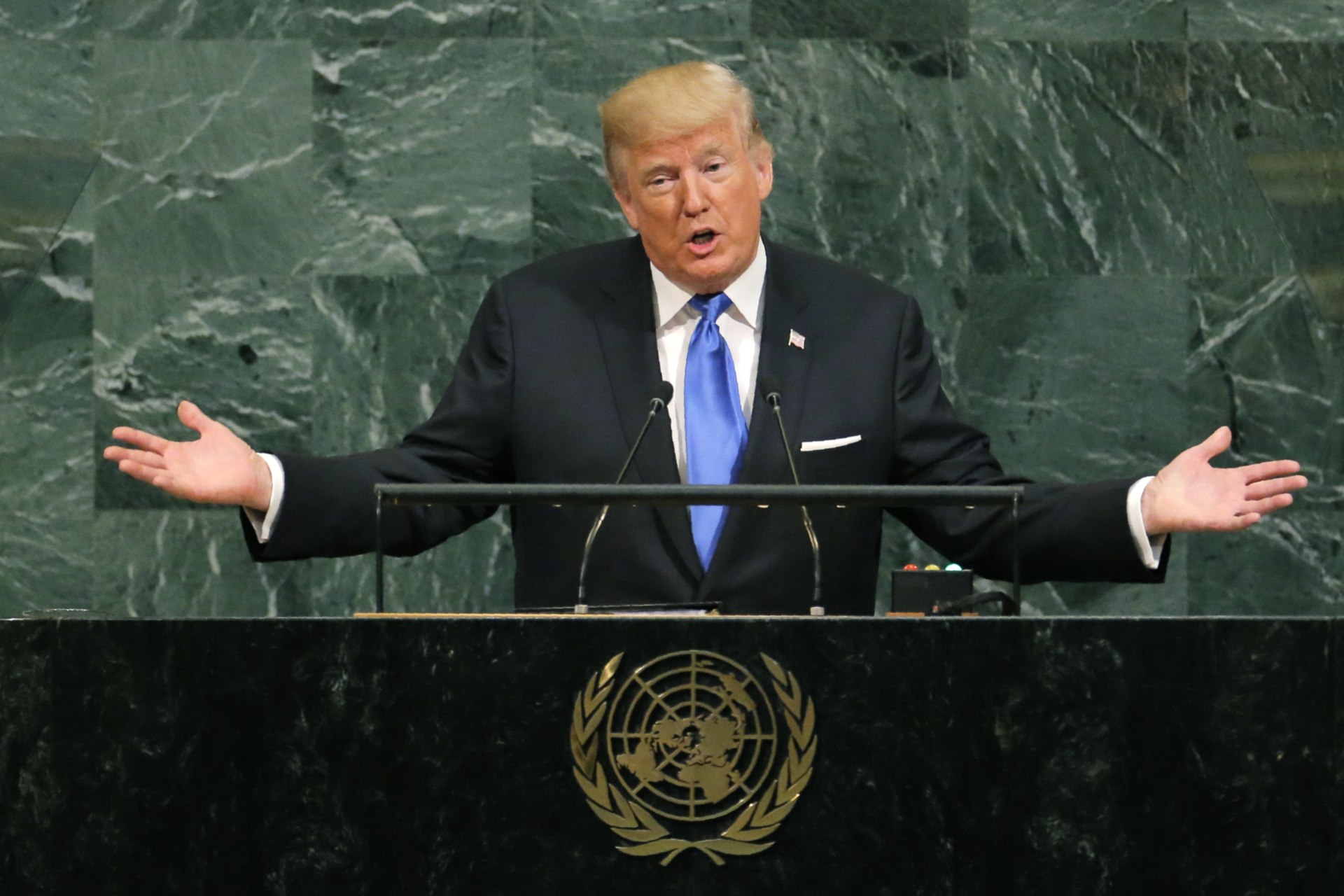 <p>President Donald Trump addresses the 72nd United Nations General Assembly.</p>
