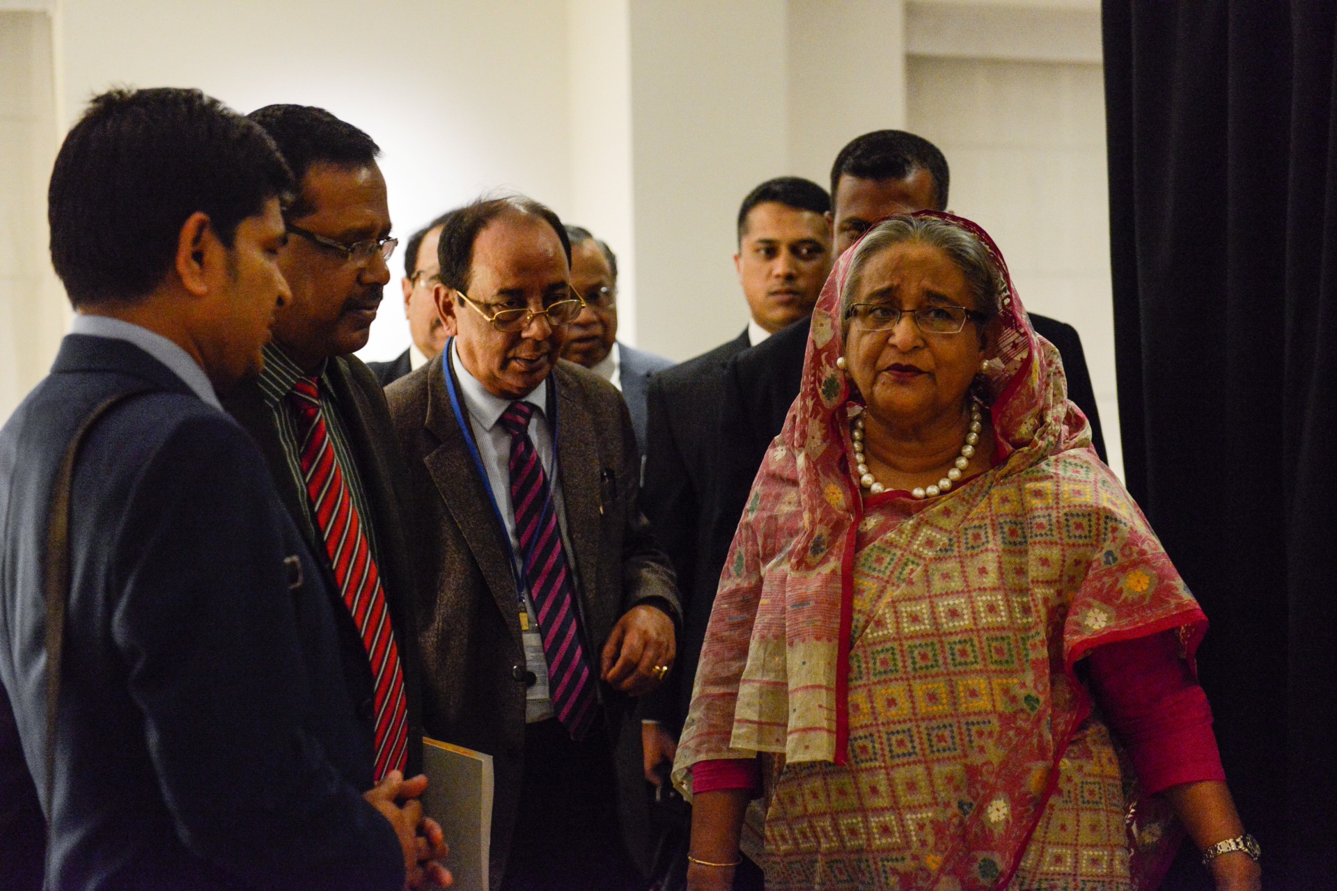 <p>Bangladesh’s Prime Minister Sheikh Hasina consults with her team during the United Nations General Assembly in New York City. </p>
