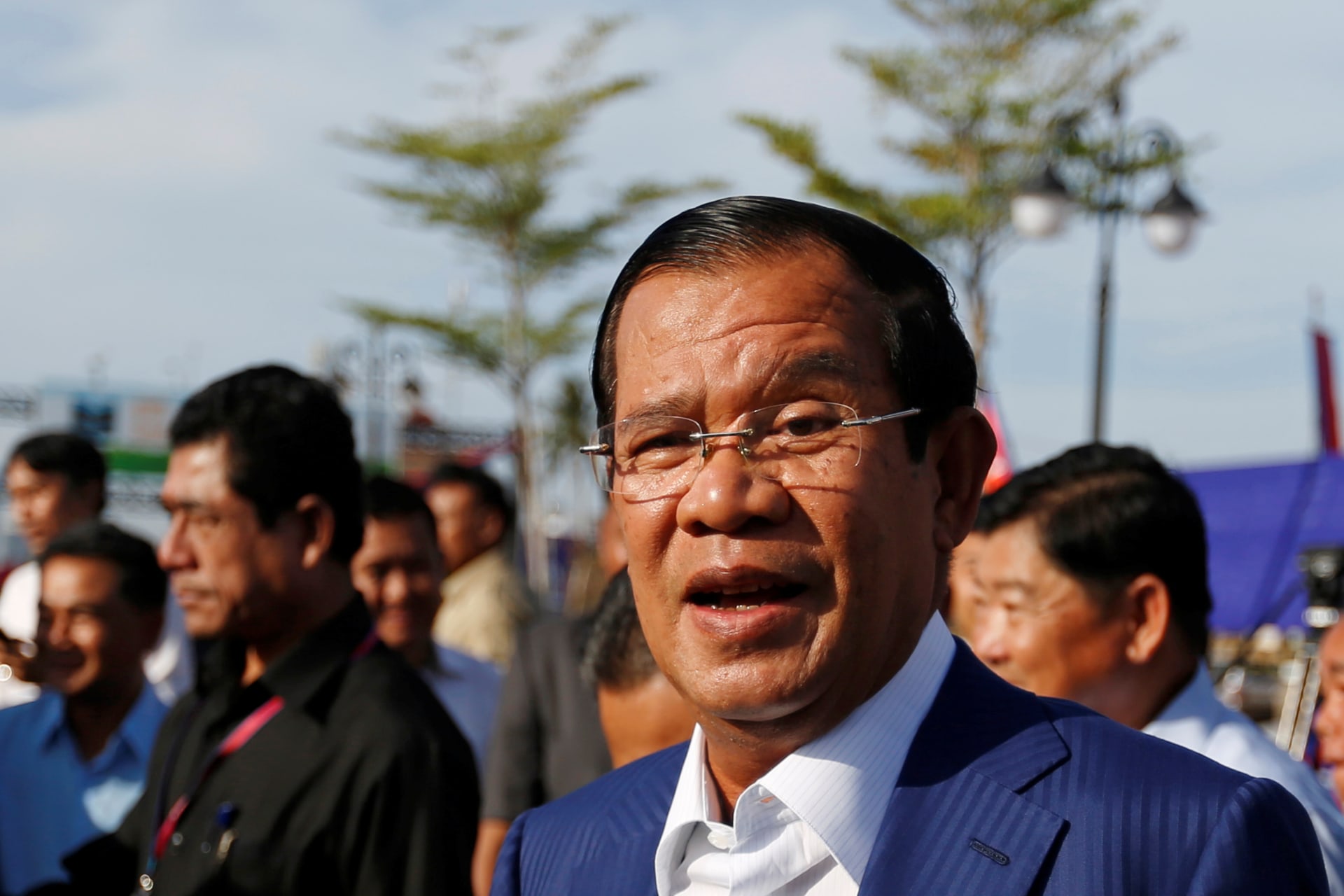 <p>Cambodia’s Prime Minister Hun Sen attends an inauguration of a new boat terminal in Phnom Penh, Cambodia, on August 1, 2018.</p>

