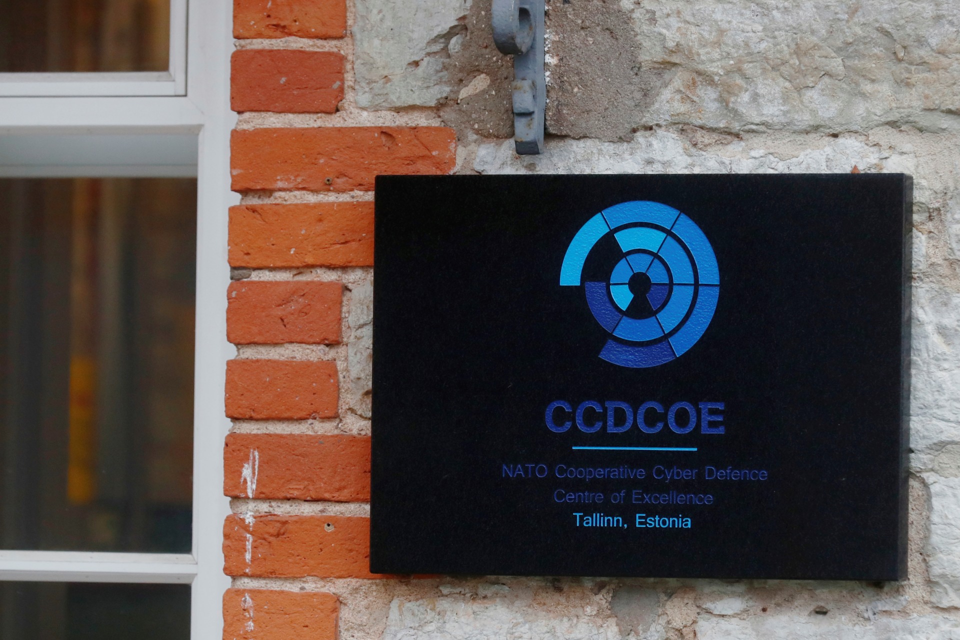 <p>The sign of the NATO Cooperative Cyber Defence Center of Excellence in Tallinn, Estonia on November 29, 2017. </p>
