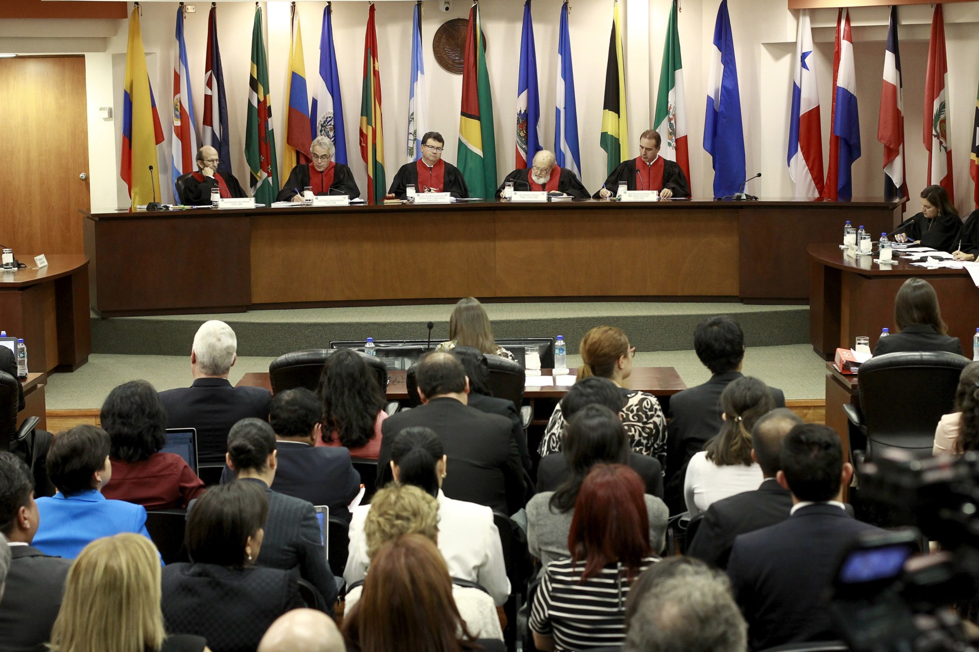<p> Judges of the Inter-American Court on Human Rights (IACHR), attend a hearing in San Jose, Costa Rica September 3, 2015.</p>
