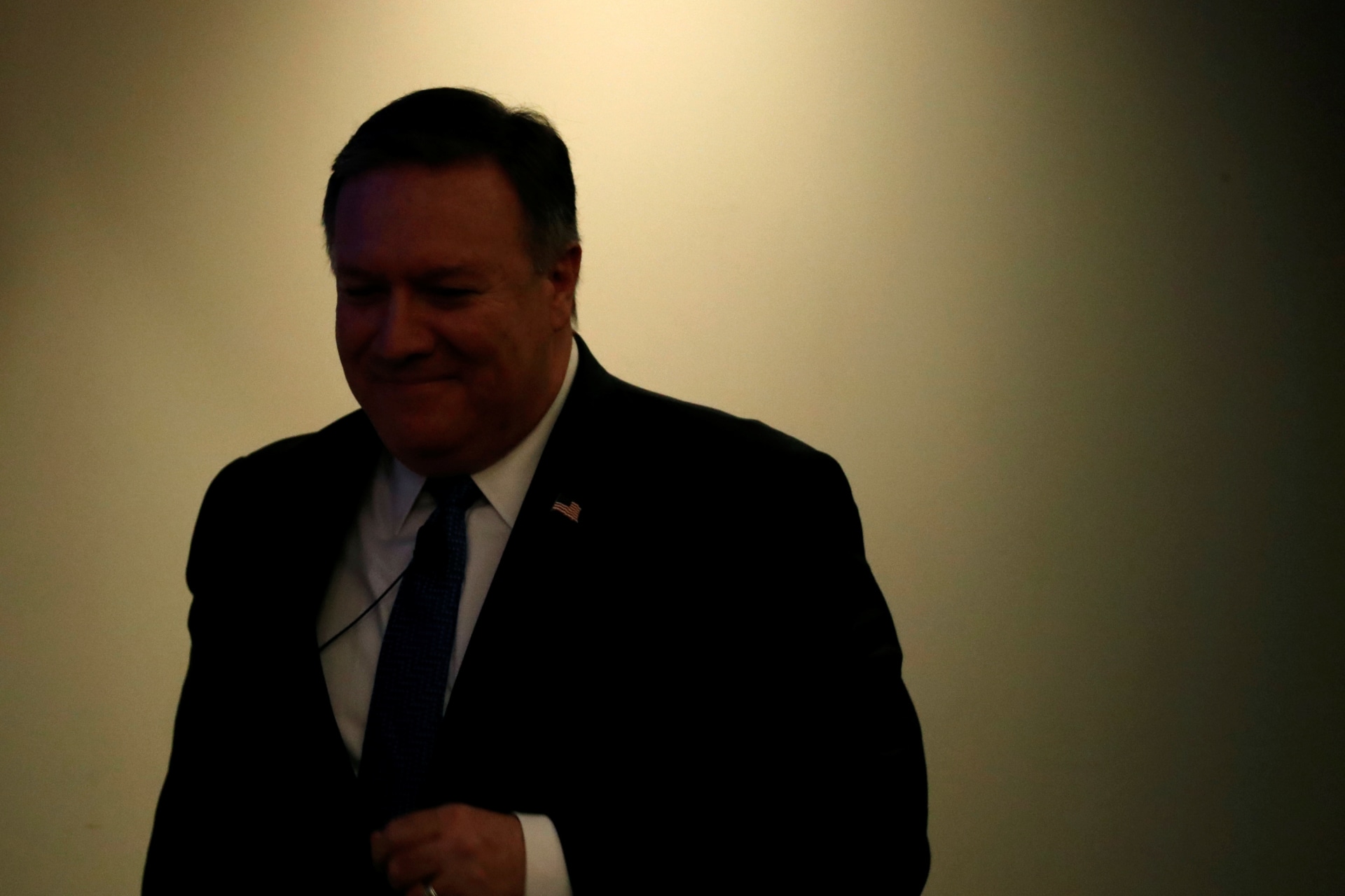 <p>Secretary of State Mike Pompeo arrives to deliver remarks on the Trump administration’s Iran policy at the Heritage Foundation in Washington, DC, on May 21, 2018.</p>
