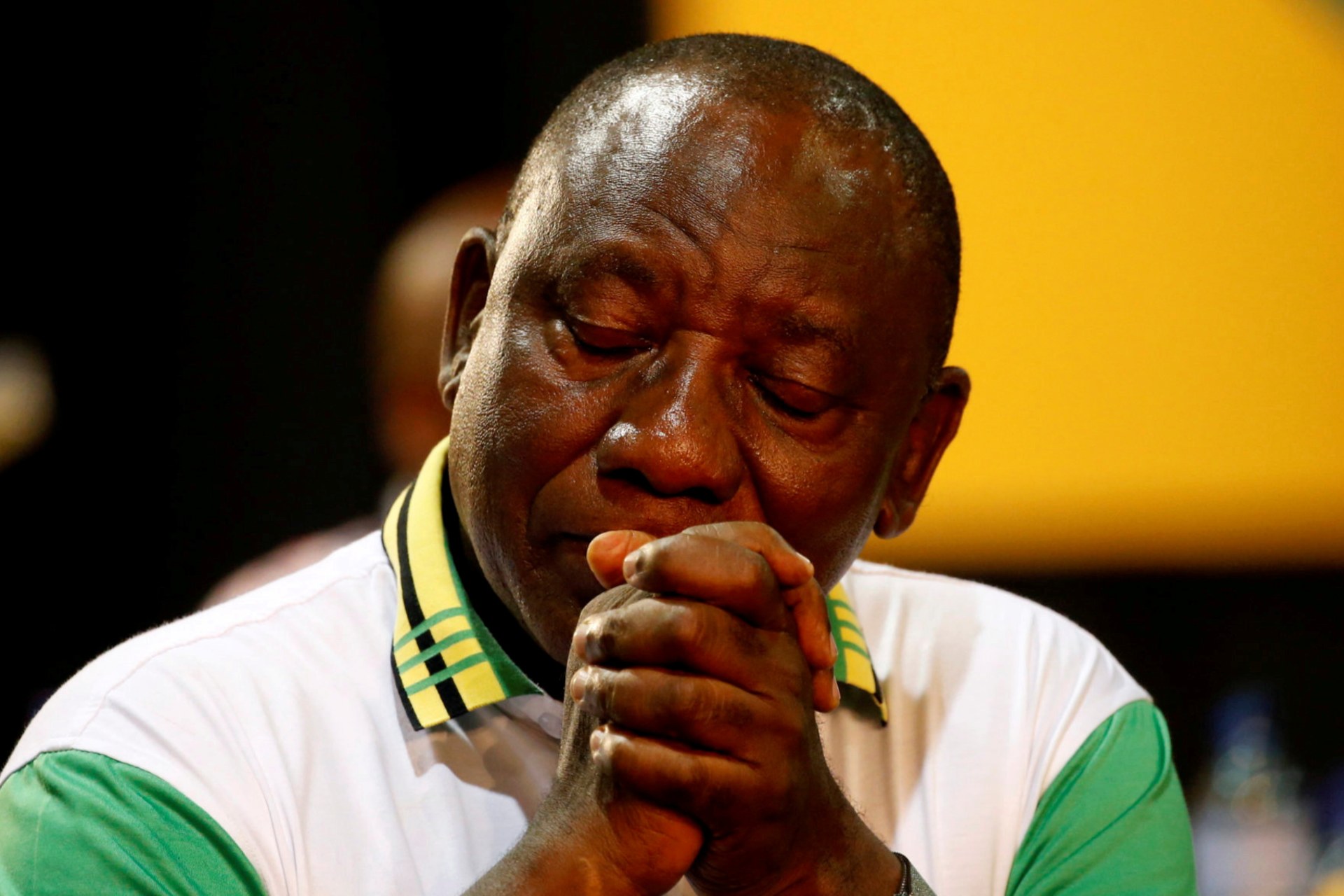 <p>Newly elected president of the ANC Cyril Ramaphosa during the 54th National Conference of the ruling African National Congress (ANC) at the Nasrec Expo Centre in Johannesburg, South Africa December 18, 2017. </p>
