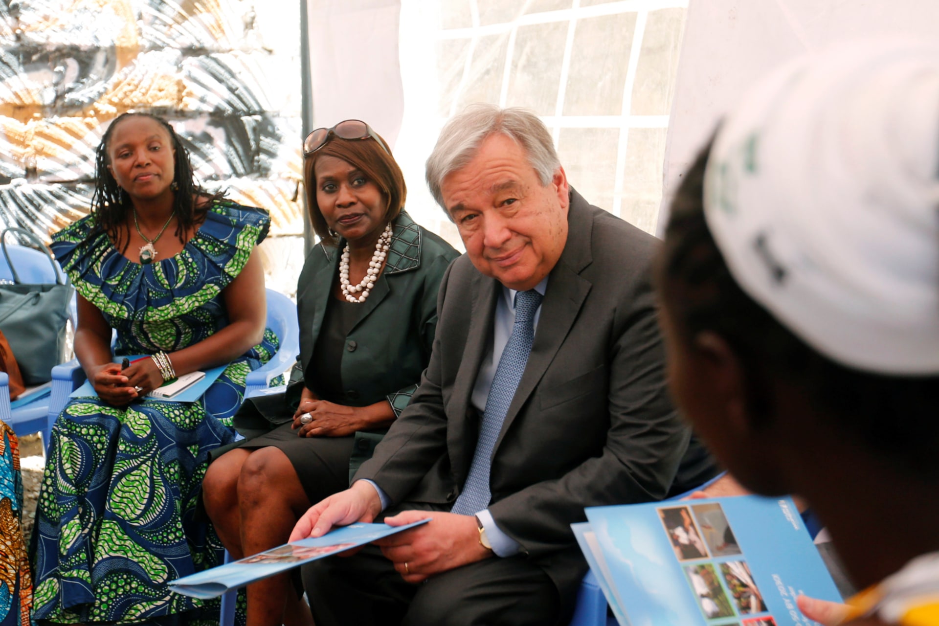 <p>U.N. Secretary General Antonio Guterres listens to women leaders in Kenya.</p>