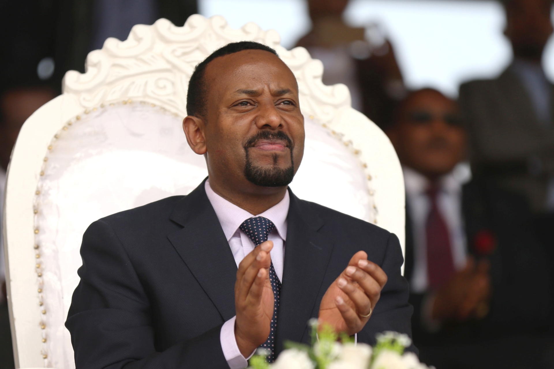 <p>Ethiopia’s newly elected prime minister Abiy Ahmed attends a rally during his visit to Ambo in the Oromiya region, Ethiopia April 11, 2018.</p>
