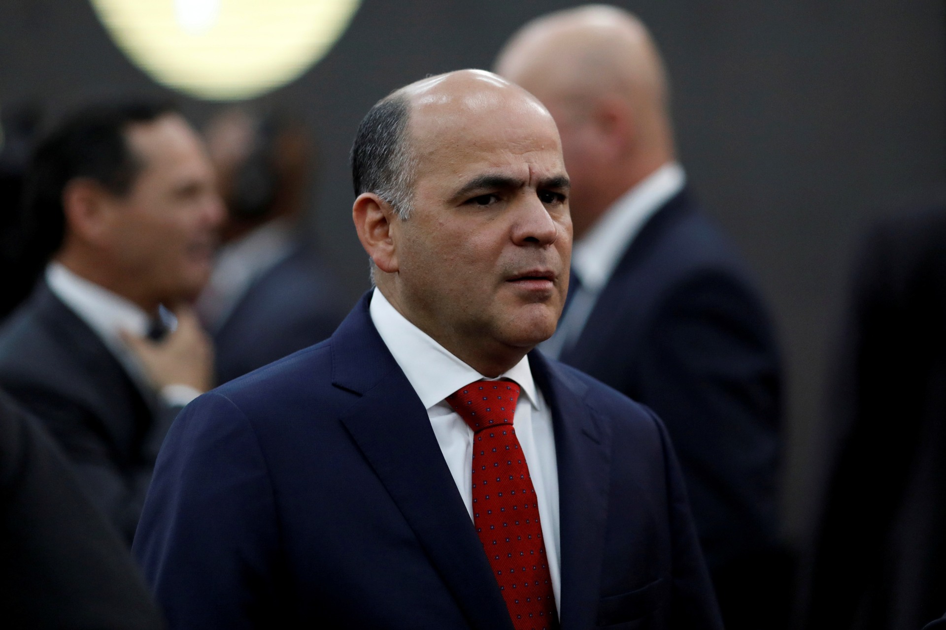 <p>Venezuela’s Oil Minister and President of the Venezuelan state oil company PDVSA Manuel Quevedo attends the event launching the new Venezuelan cryptocurrency “Petro” in Caracas, Venezuela February 20, 2018.</p>