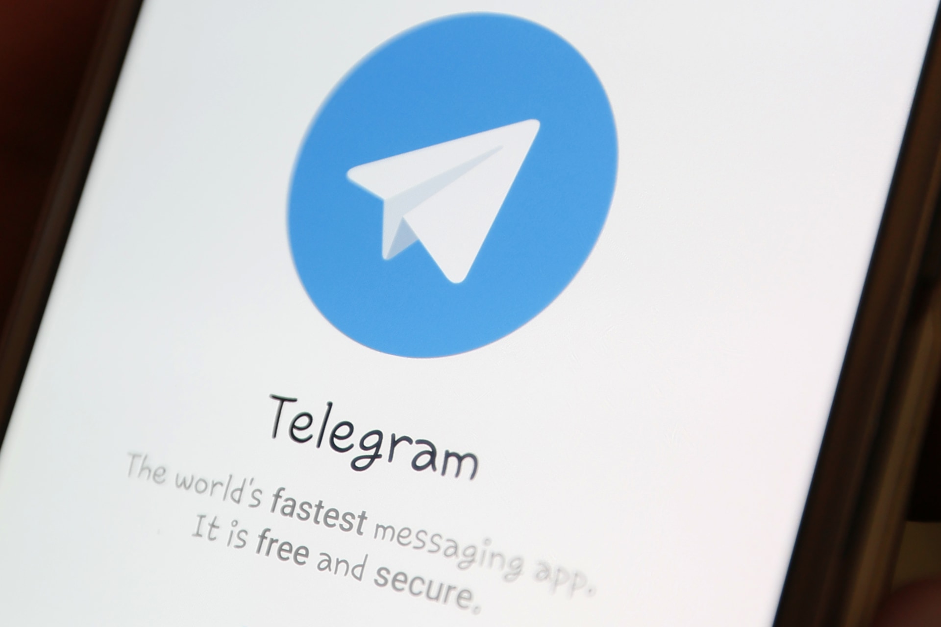 <p>The Telegram logo is seen on a screen of a smartphone in this picture illustration taken on April 13, 2018. </p>
