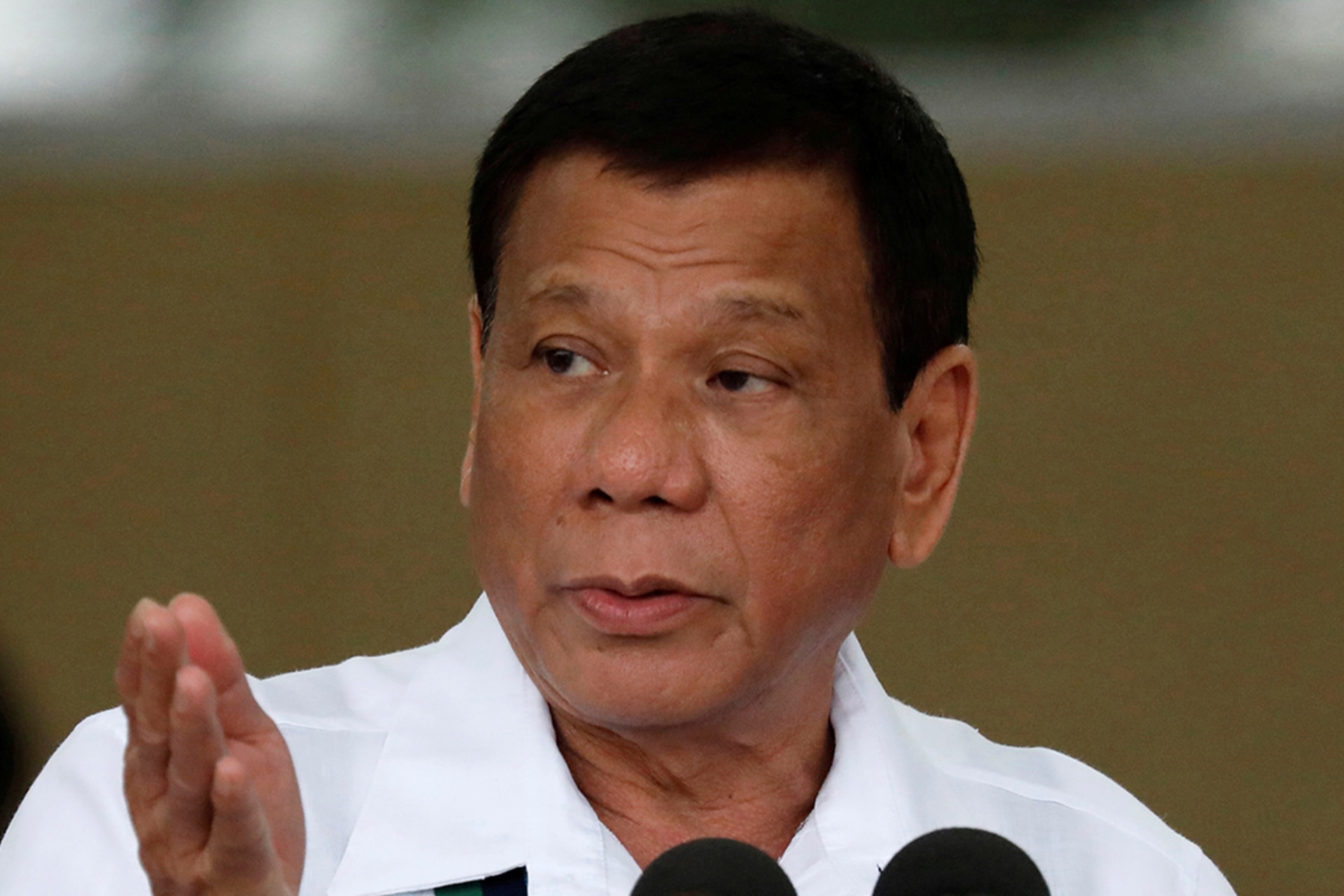 <p>Philippines President Rodrigo Duterte gestures during Change of Command ceremonies of the Armed Forces of the Philippines (AFP) at Camp Aguinaldo in Quezon City, metro Manila, Philippines on October 26, 2017.</p>
