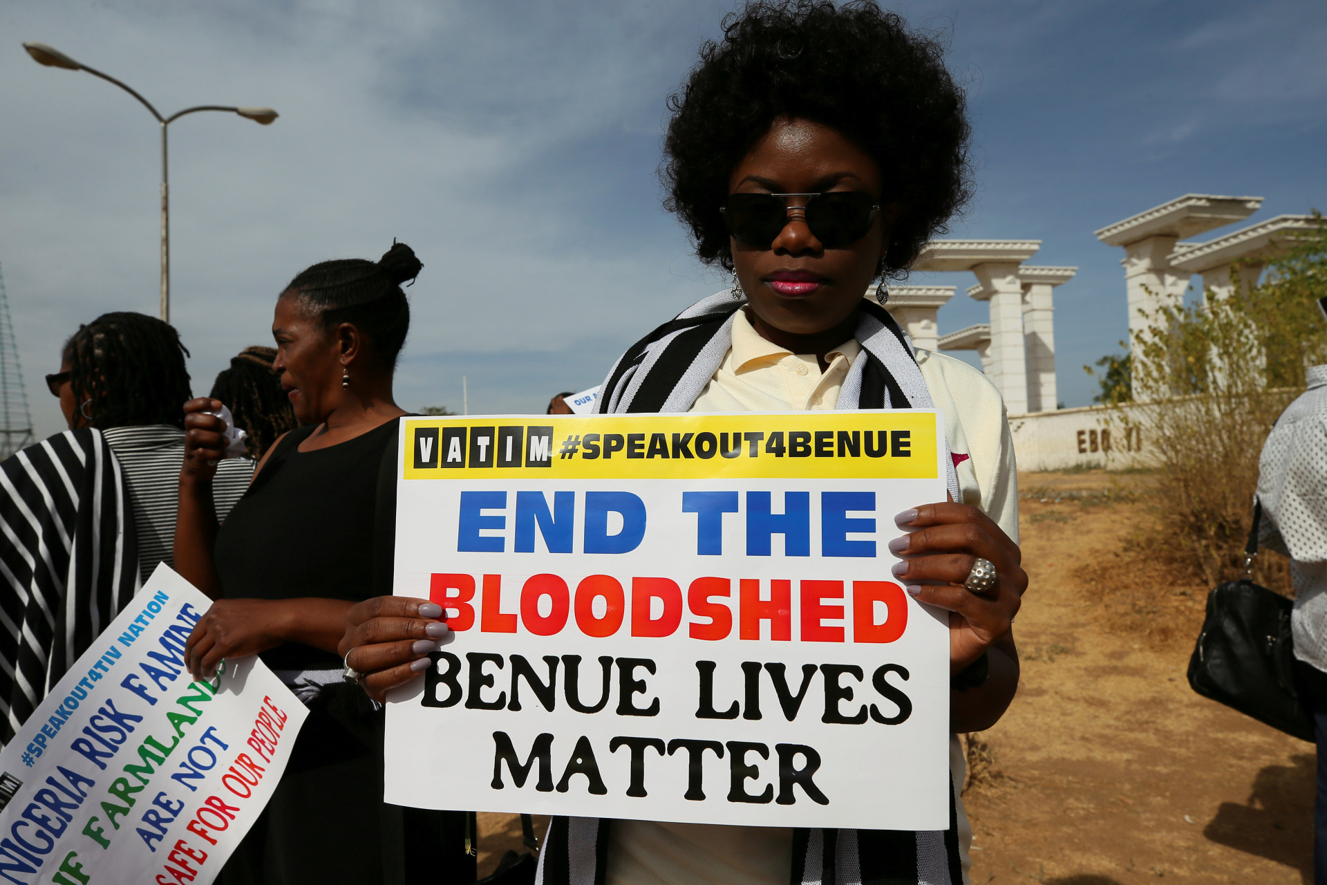<p>A protestor holds a placard during a demonstration against Fulani herdsmen killings, in Abuja, Nigeria March 16, 2017.</p>
