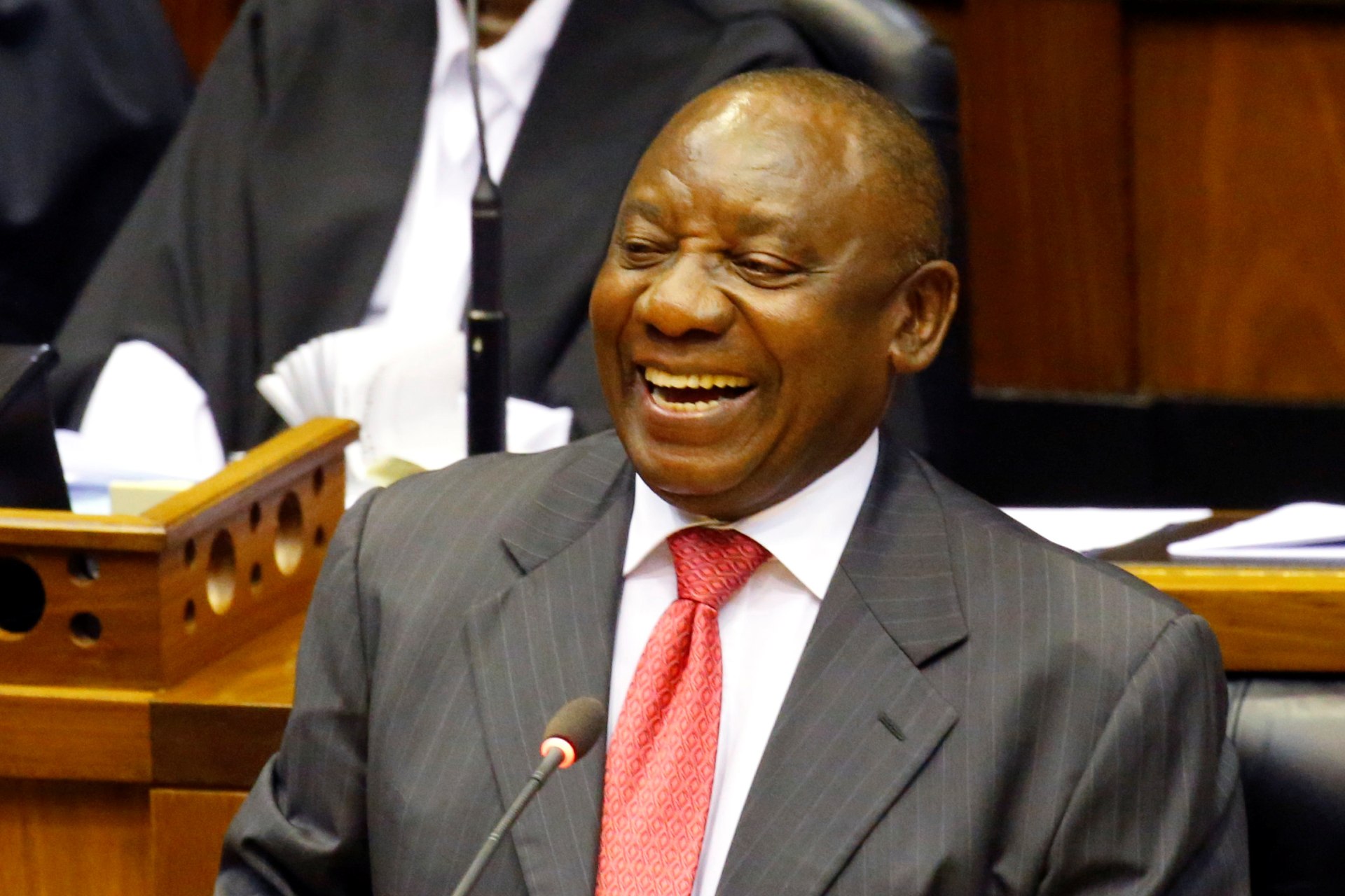 <p>President of South Africa Cyril Ramaphosa addresses MPs after being elected president in parliament in Cape Town, South Africa, February 15, 2018.</p>